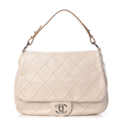 Chanel Glazed Calfskin XL On The Road Flap Ivory 2 of 14