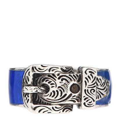 Gucci Sterling Silver Enamel Feline Head Buckle Ring Blue 55 7.25 1 of 4