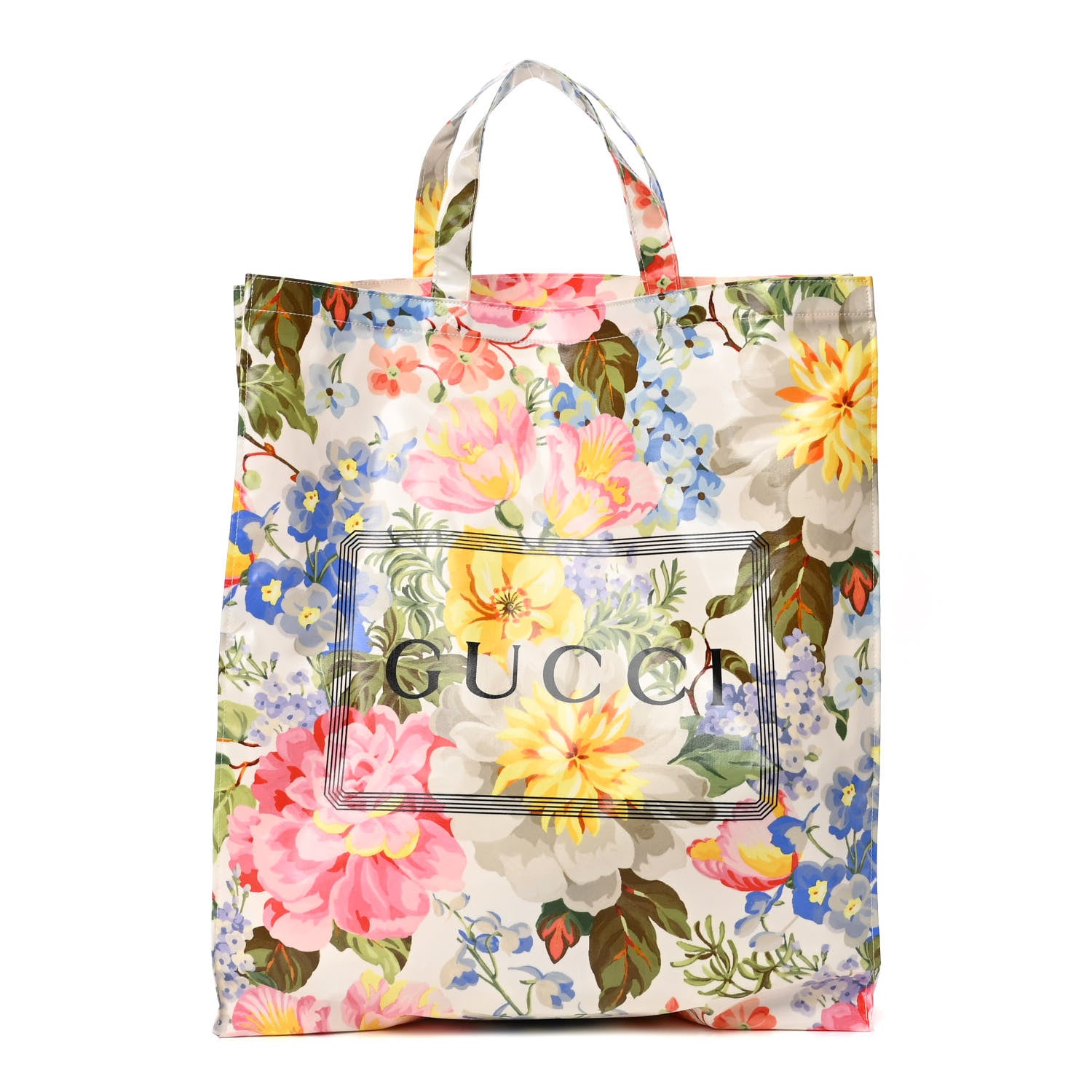 Gucci Patent Canvas Frame Logo Floral Print Vertical Tote Multicolor 1 of 4