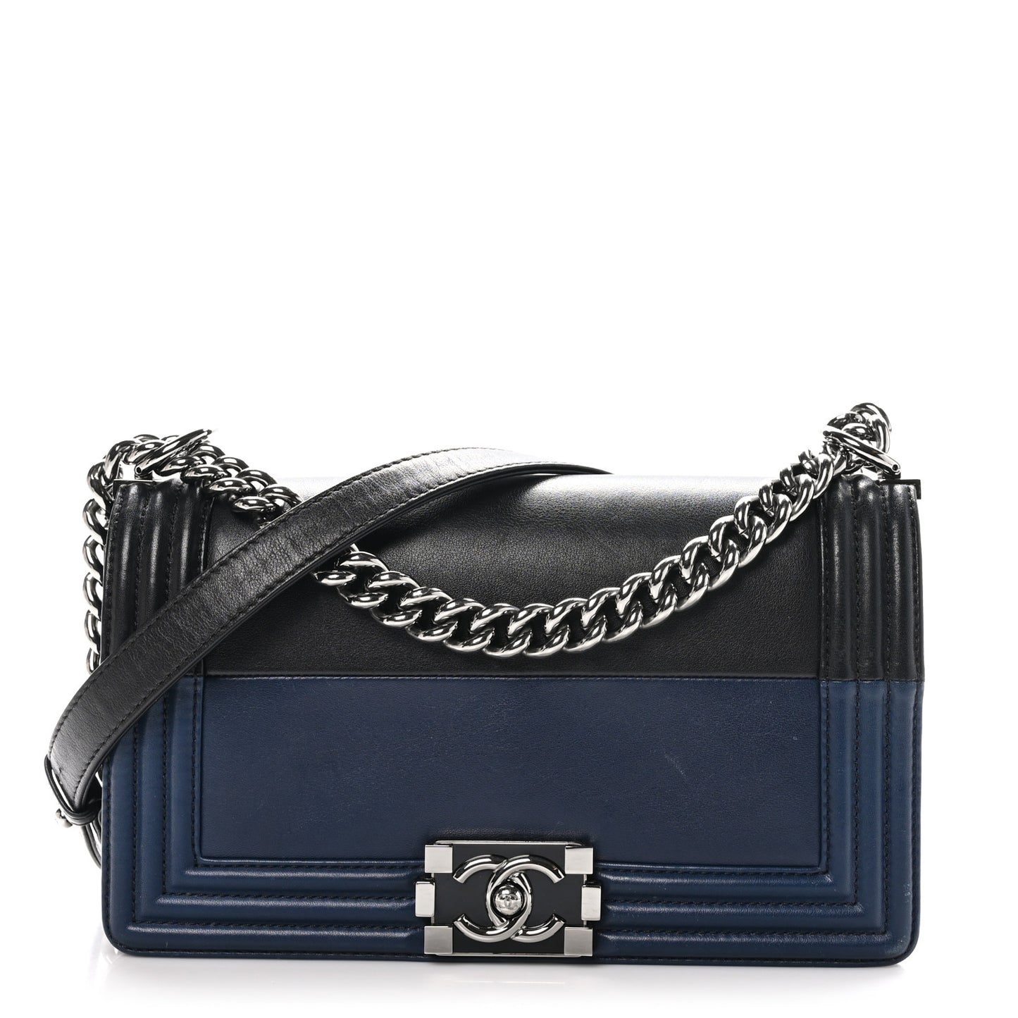 Calfskin Medium Bi-Color Boy Flap Navy Black