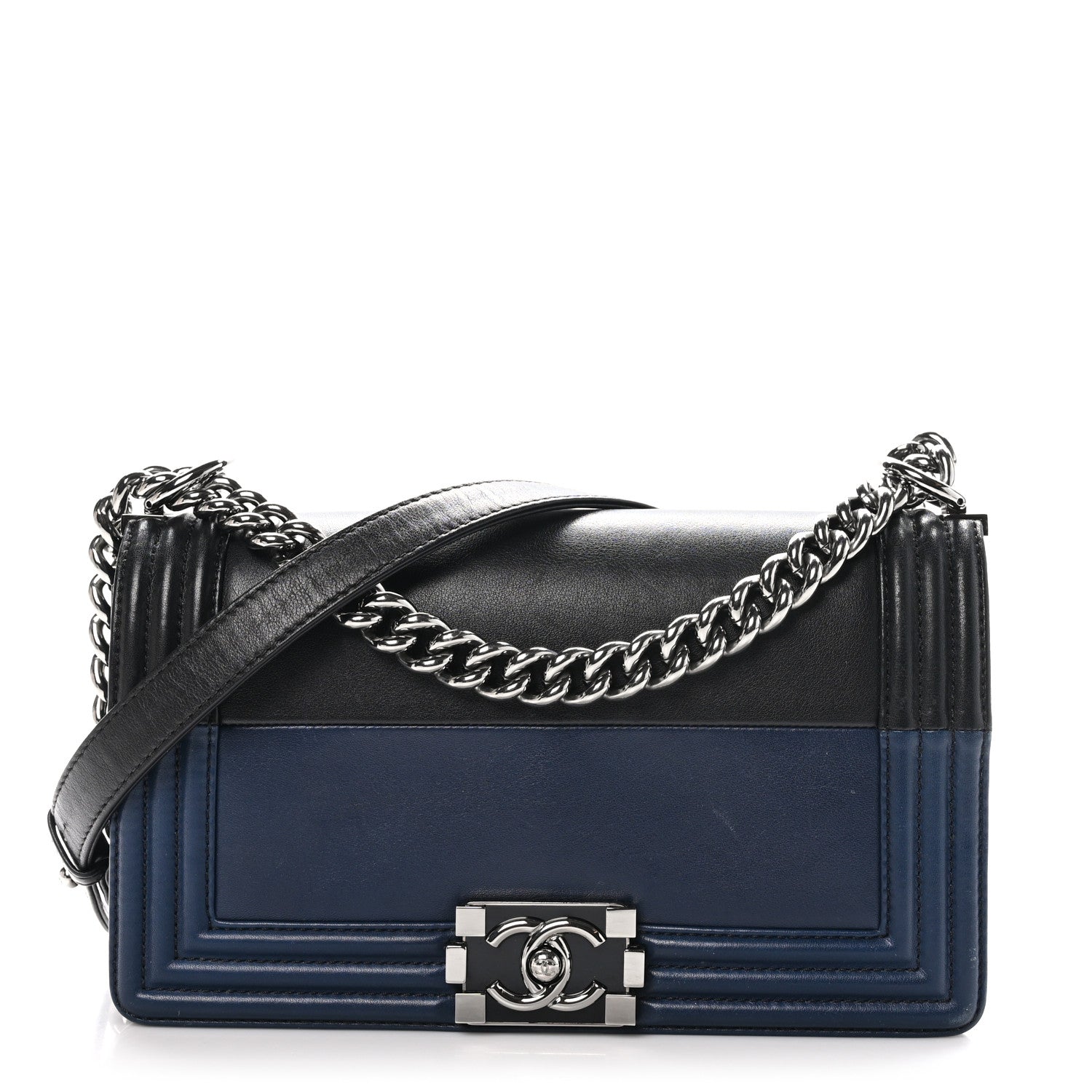 Chanel Calfskin Medium Bi-Color Boy Flap Navy Black 1 of 11