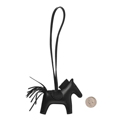 Hermes Milo Lambskin Lizard Touch Grigri Rodeo Horse Bag Charm PM So Black 2 of 5