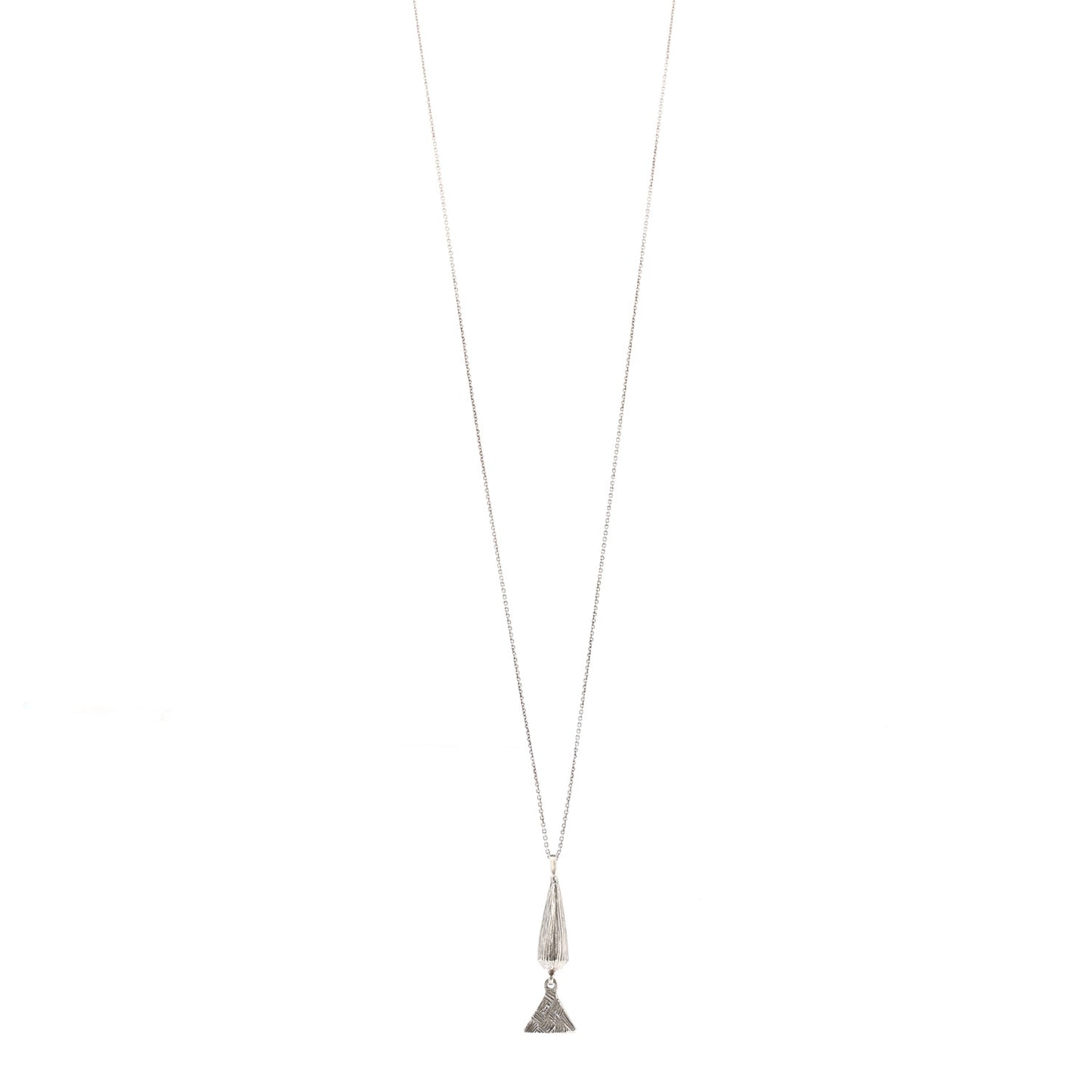 Brass Triangle Pendant Long Necklace Oxidized Silver