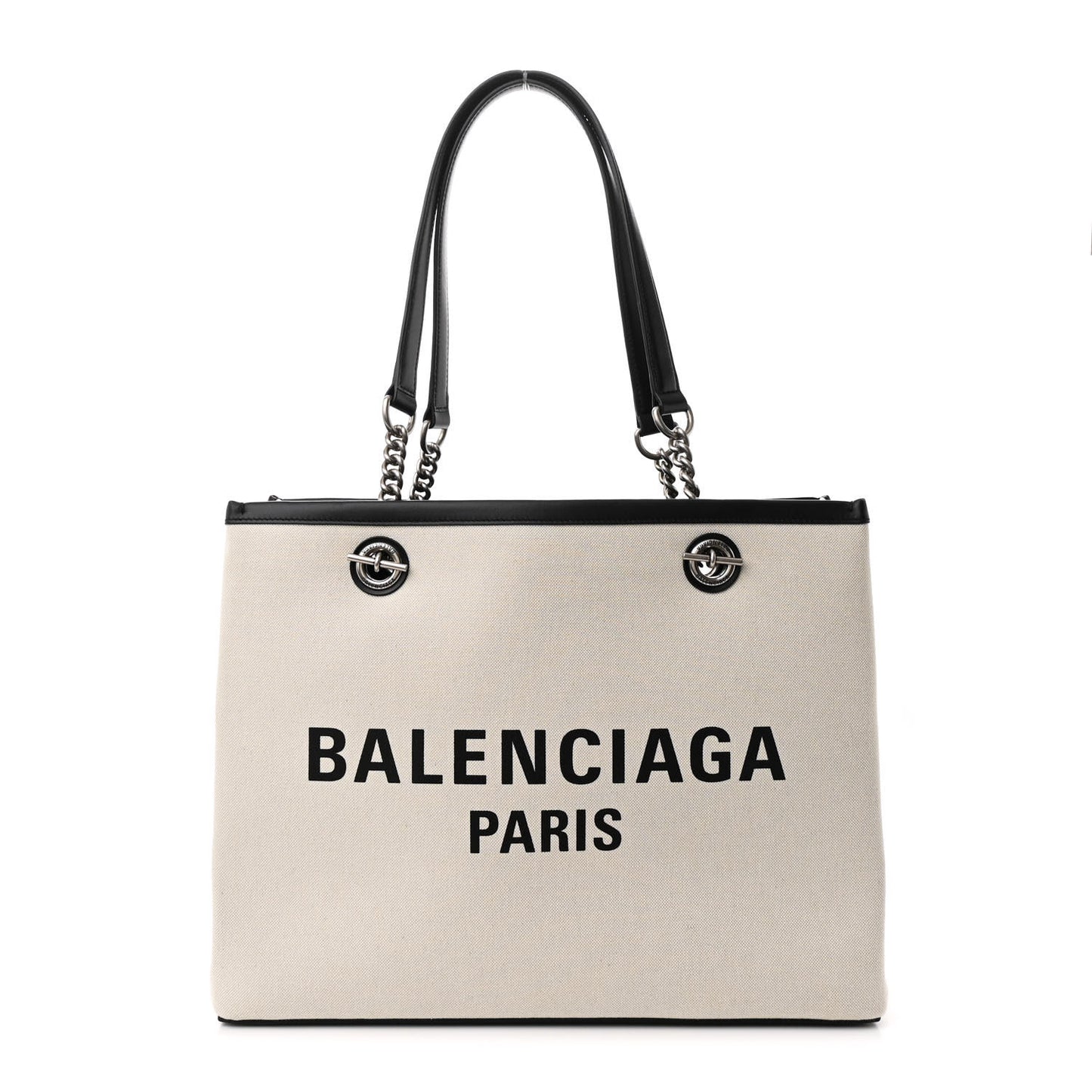 Canvas Calfskin Duty Free Tote Bag Natural Black Natural Black
