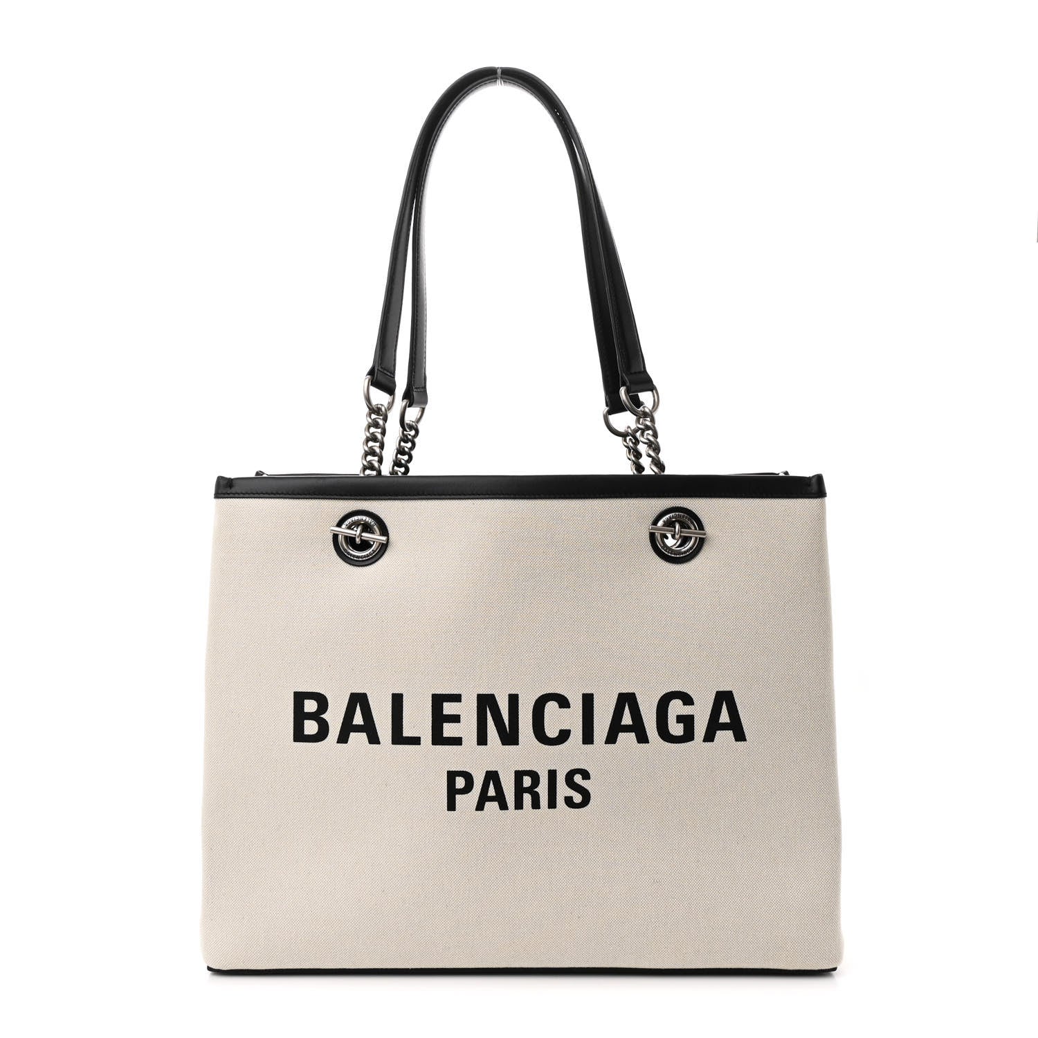Balenciaga Canvas Calfskin Duty Free Tote Bag Natural Black Natural Black 1 of 9