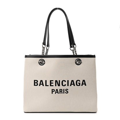 Balenciaga Canvas Calfskin Duty Free Tote Bag Natural Black Natural Black 1 of 9