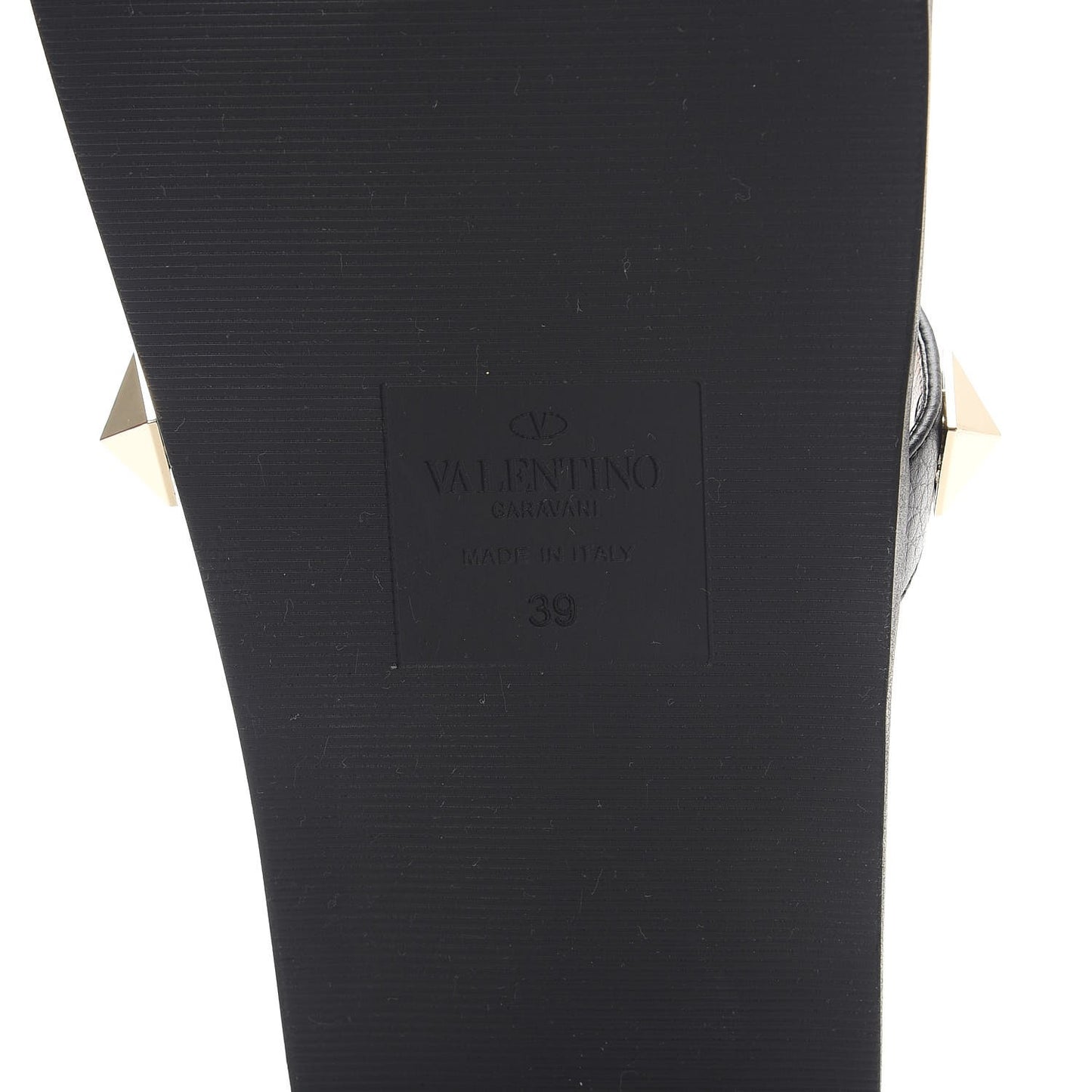 Pebbled Calfskin Macro Rockstud Lock Slide Sandals 39 Black
