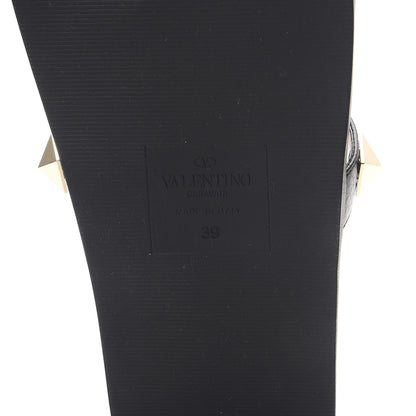 Valentino Garavani Pebbled Calfskin Macro Rockstud Lock Slide Sandals 39 Black 6 of 9
