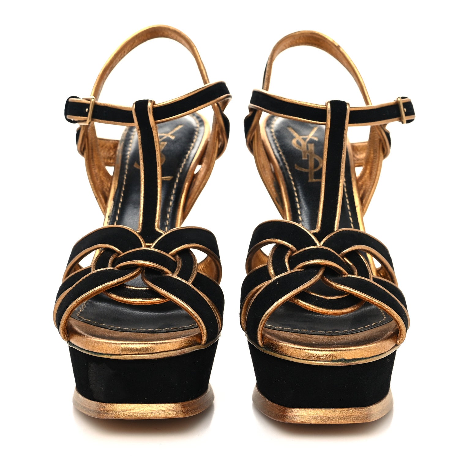 Saint Laurent Suede Tribute 105 Platform Sandals 37 Black Gold 2 of 9