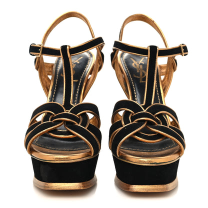 Saint Laurent Suede Tribute 105 Platform Sandals 37 Black Gold 2 of 9