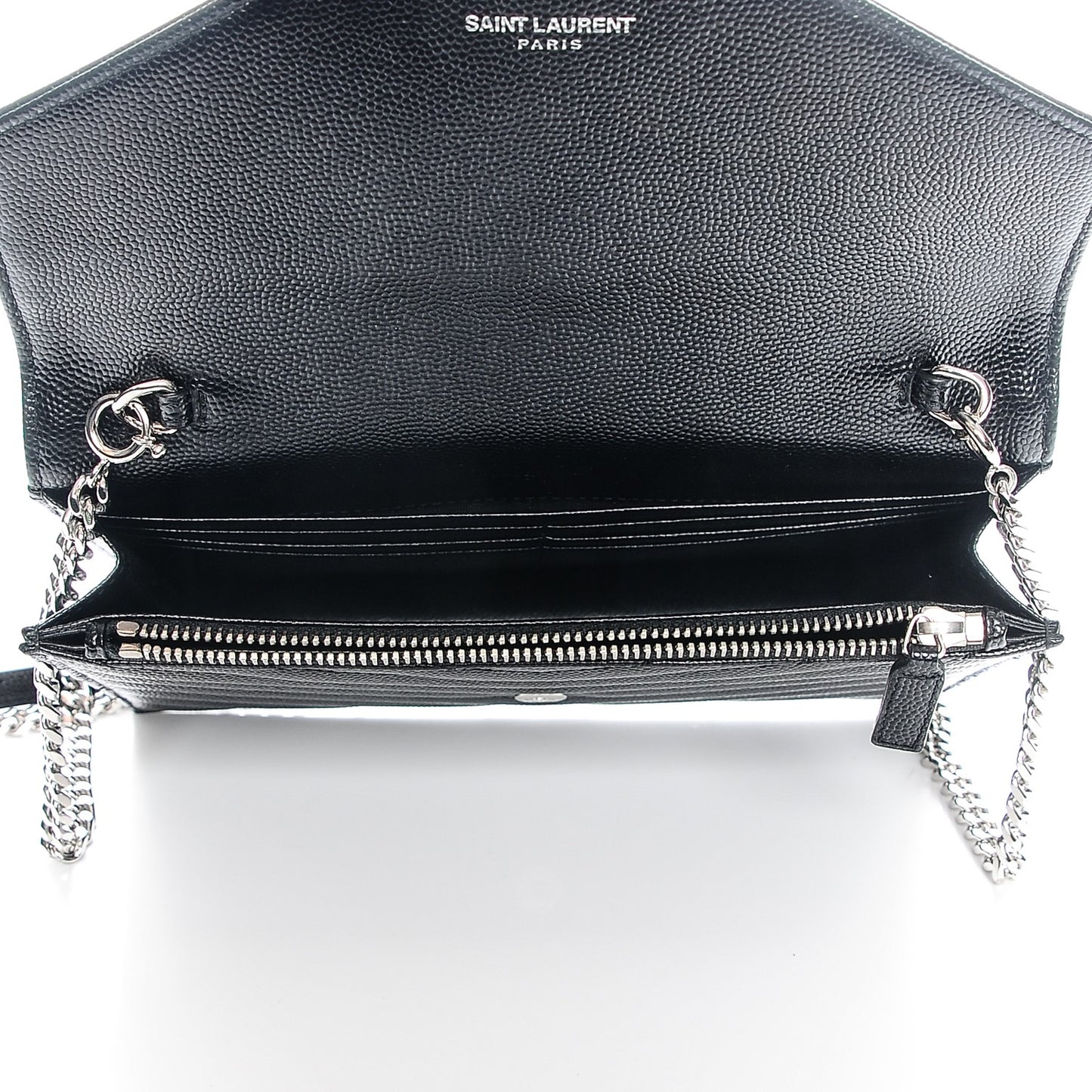 Grain De Poudre Matelasse Chevron Monogram Envelope Chain Wallet Black