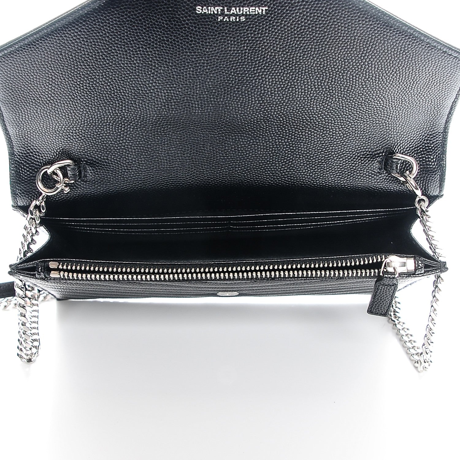 Saint Laurent Grain De Poudre Matelasse Chevron Monogram Envelope Chain Wallet Black 5 of 7