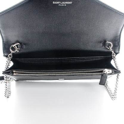 Saint Laurent Grain De Poudre Matelasse Chevron Monogram Envelope Chain Wallet Black 5 of 7