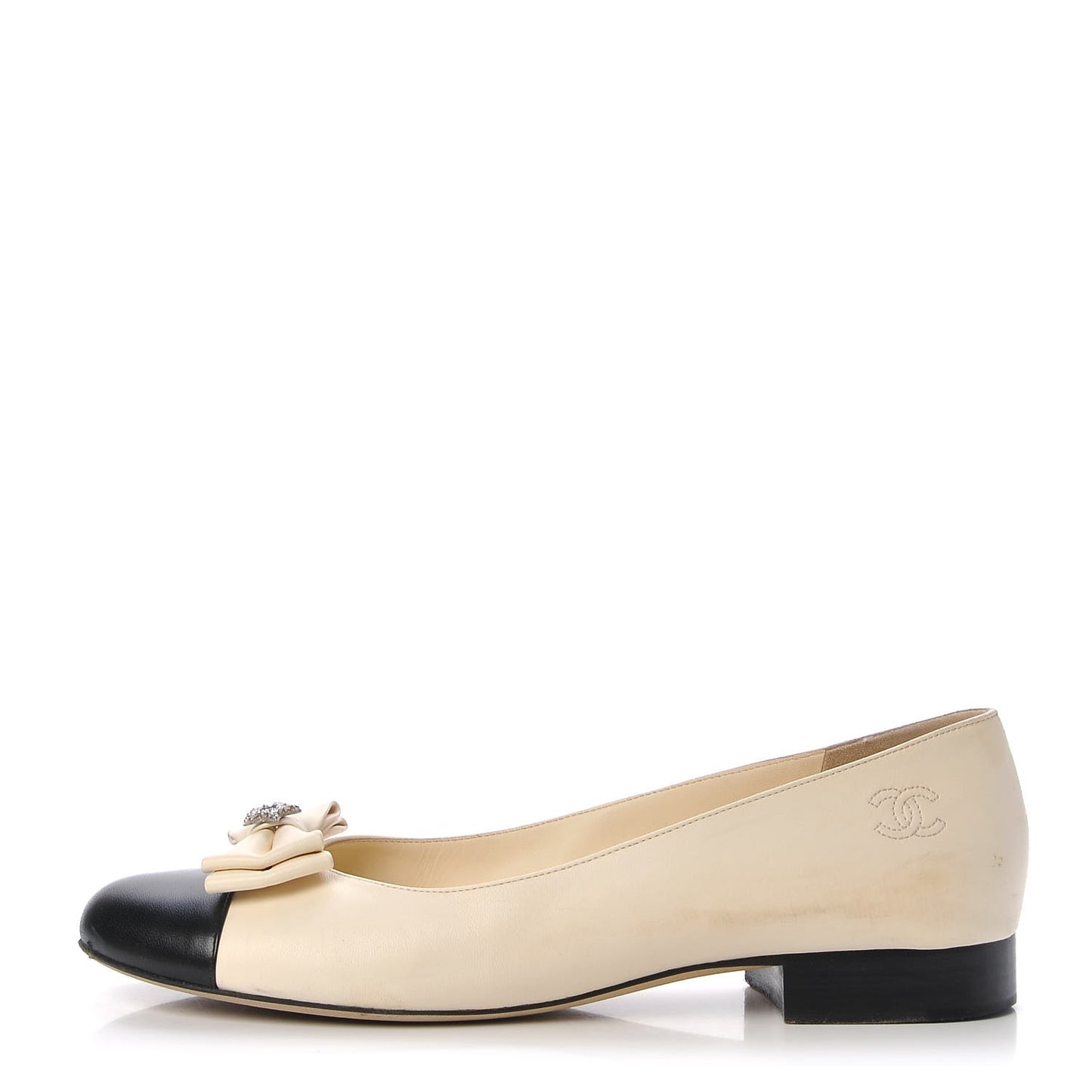 Lambskin Crystal CC Cap Toe Ballerina Flats 40.5 Beige Black