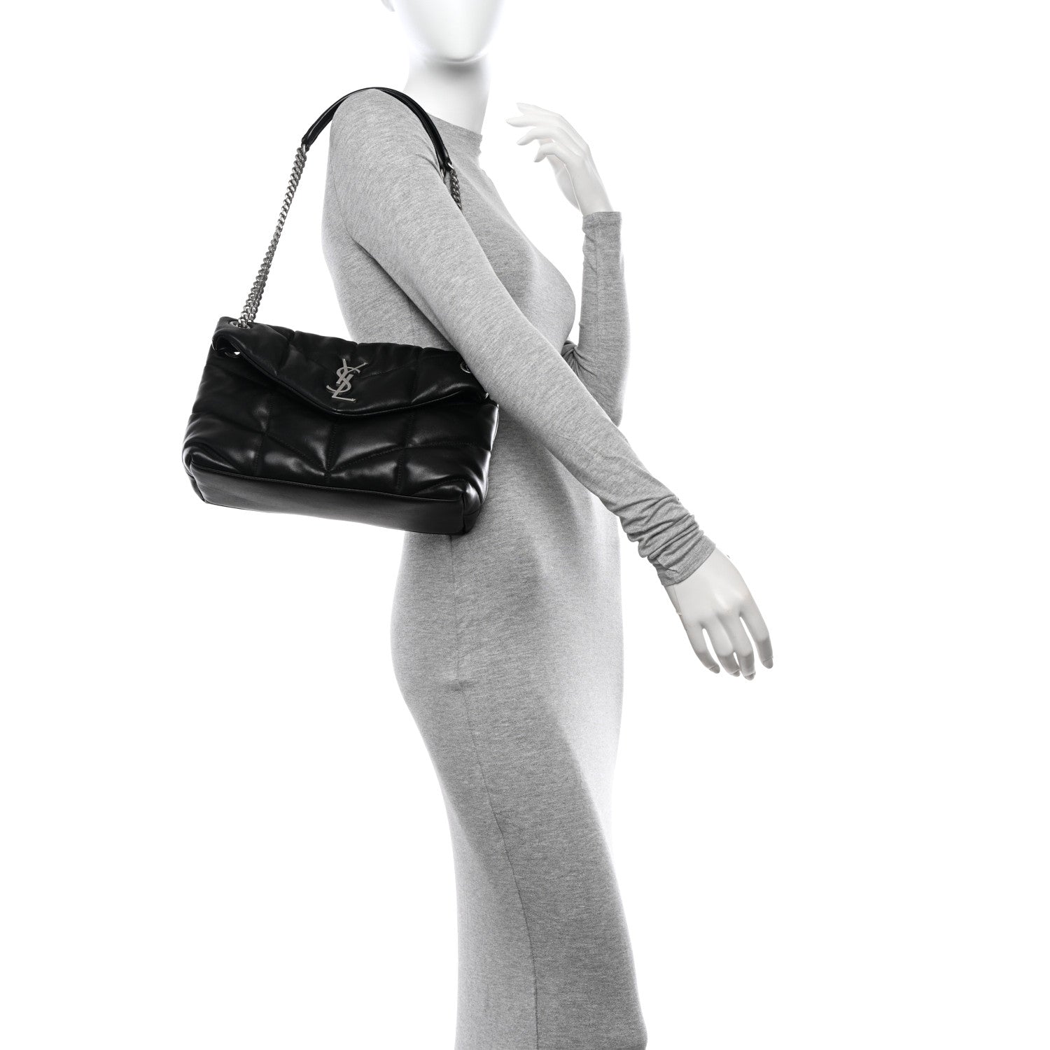 Saint Laurent Lambskin Quilted Small Loulou Puffer Monogram Chain Satchel Black 2 of 10
