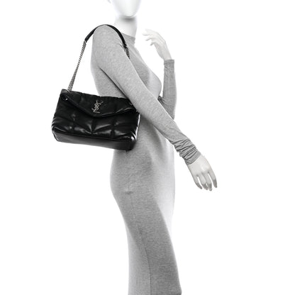 Saint Laurent Lambskin Quilted Small Loulou Puffer Monogram Chain Satchel Black 2 of 10