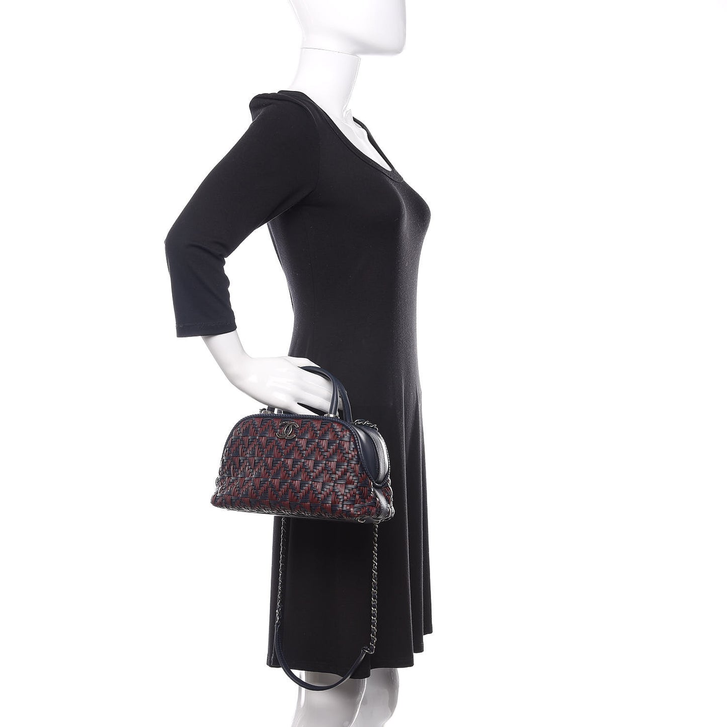 Calfskin Woven Bowling Bag Navy Blue