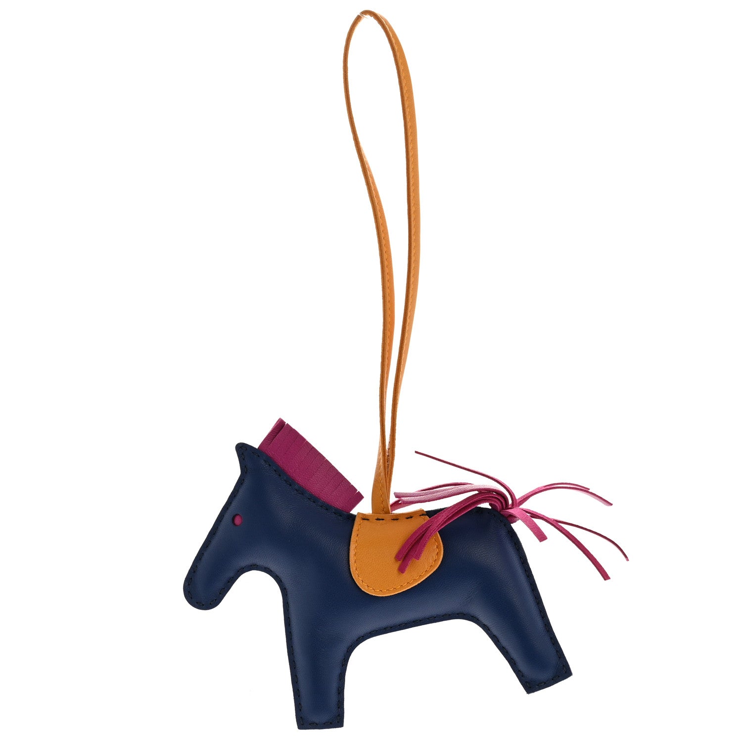 Hermes Milo Lambskin Grigri Rodeo Horse Bag Charm MM Bleu Saphir Rose Pourpre Bouton D'Or 1 of 5