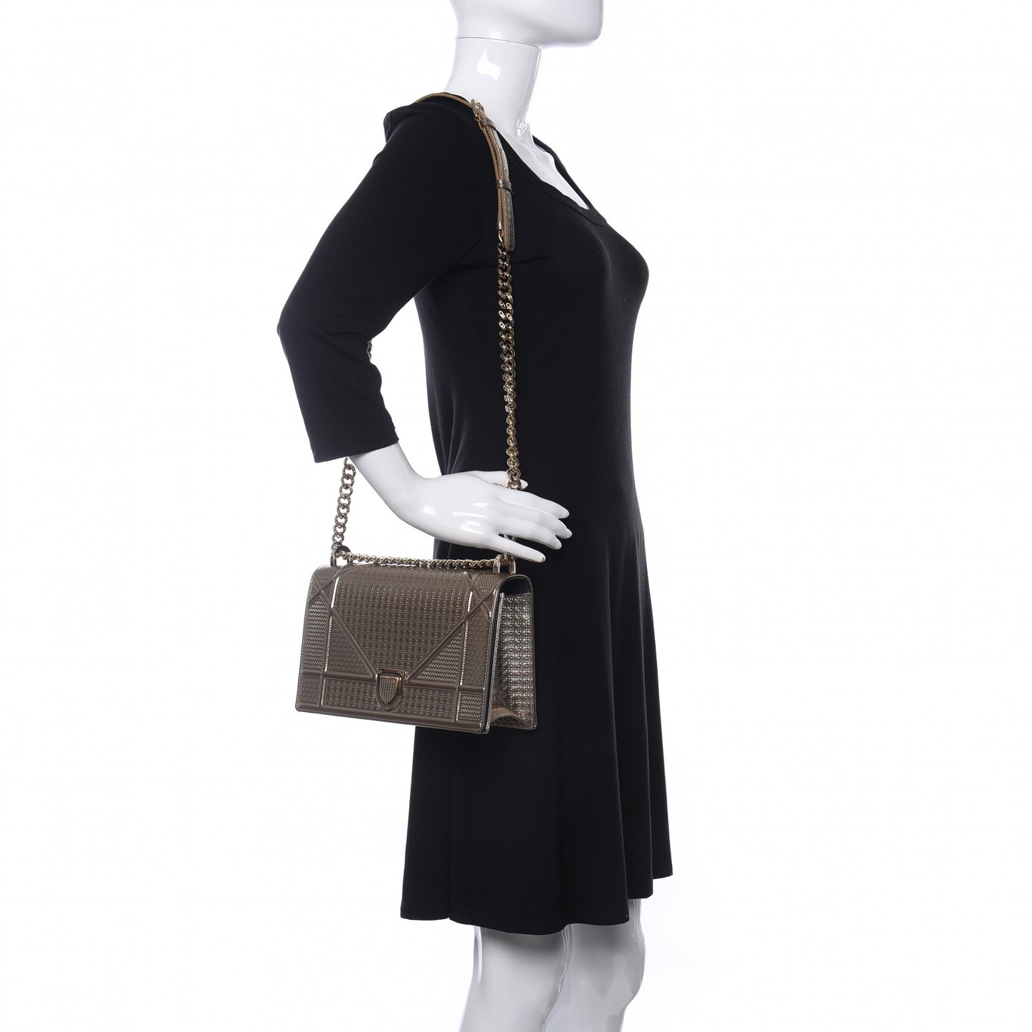 Metallic Patent Micro-Cannage Medium Diorama Flap Bag Gold