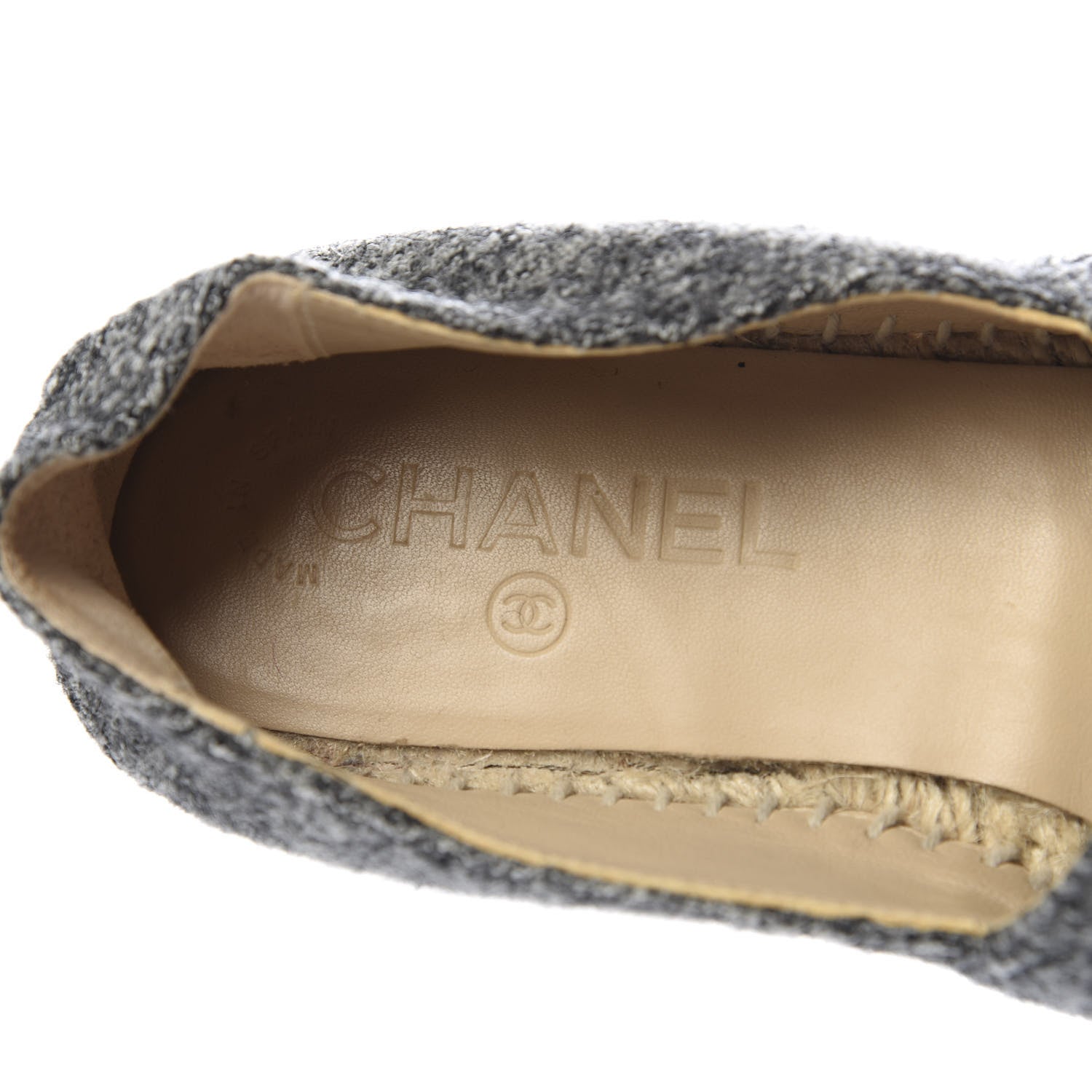 Chanel Tweed Velvet CC Espadrilles 36 Grey Black 8 of 9