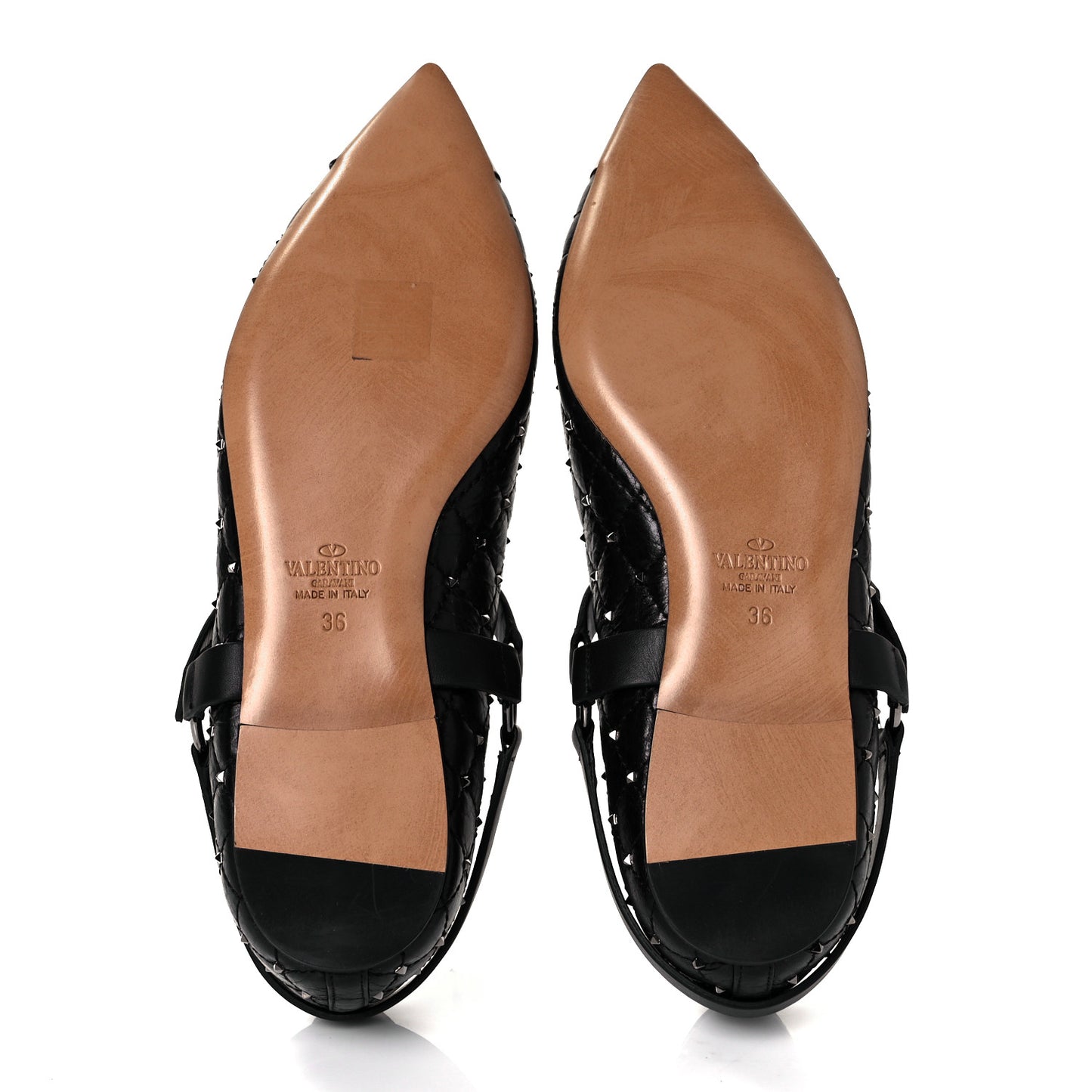Crackled Lambskin Rockstud Spike Captoe Ballerina Flats 36 Black