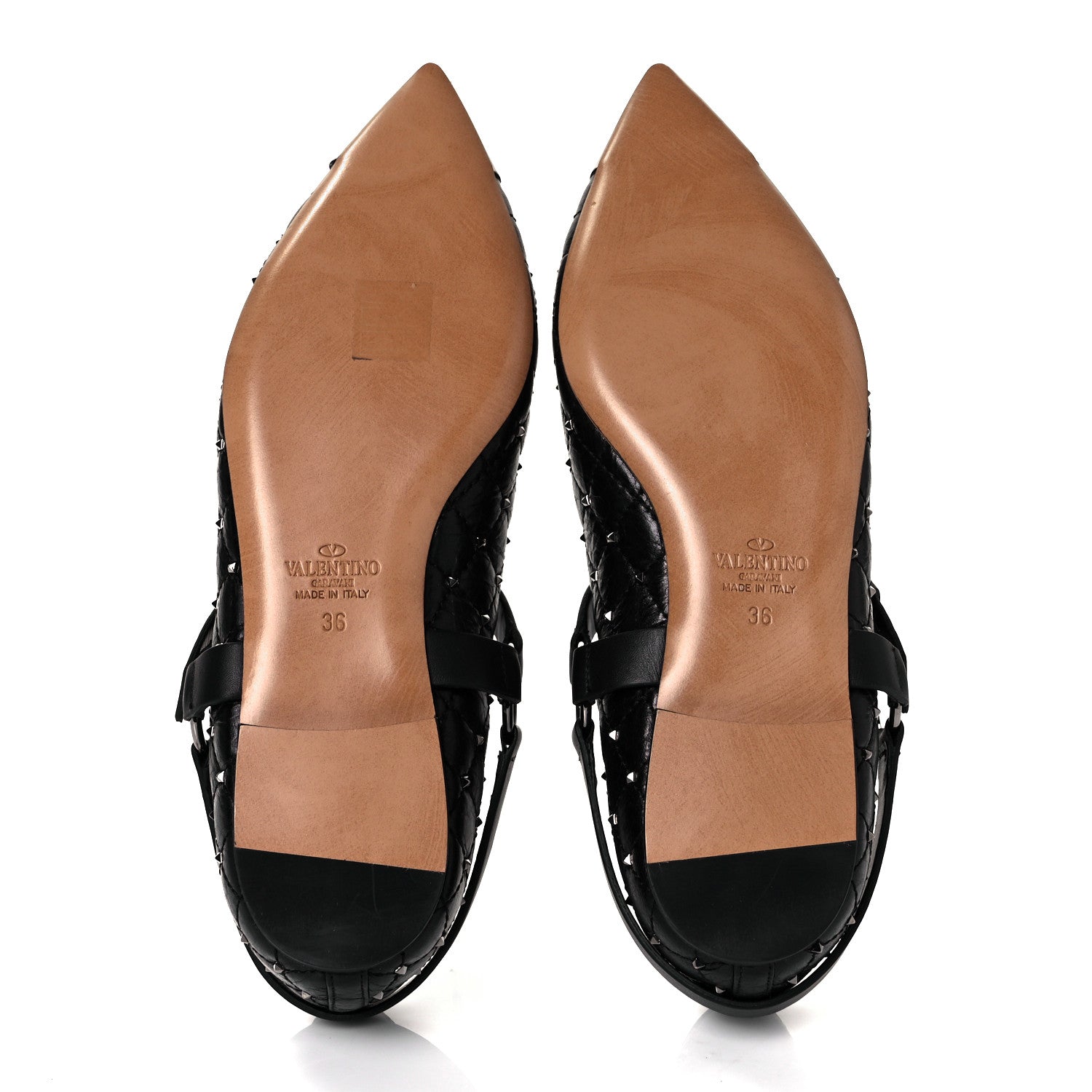 Valentino Garavani Crackled Lambskin Rockstud Spike Captoe Ballerina Flats 36 Black 5 of 9