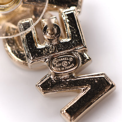 Chanel Crystal Pearl Signature Stud Earrings Gold 5 of 6