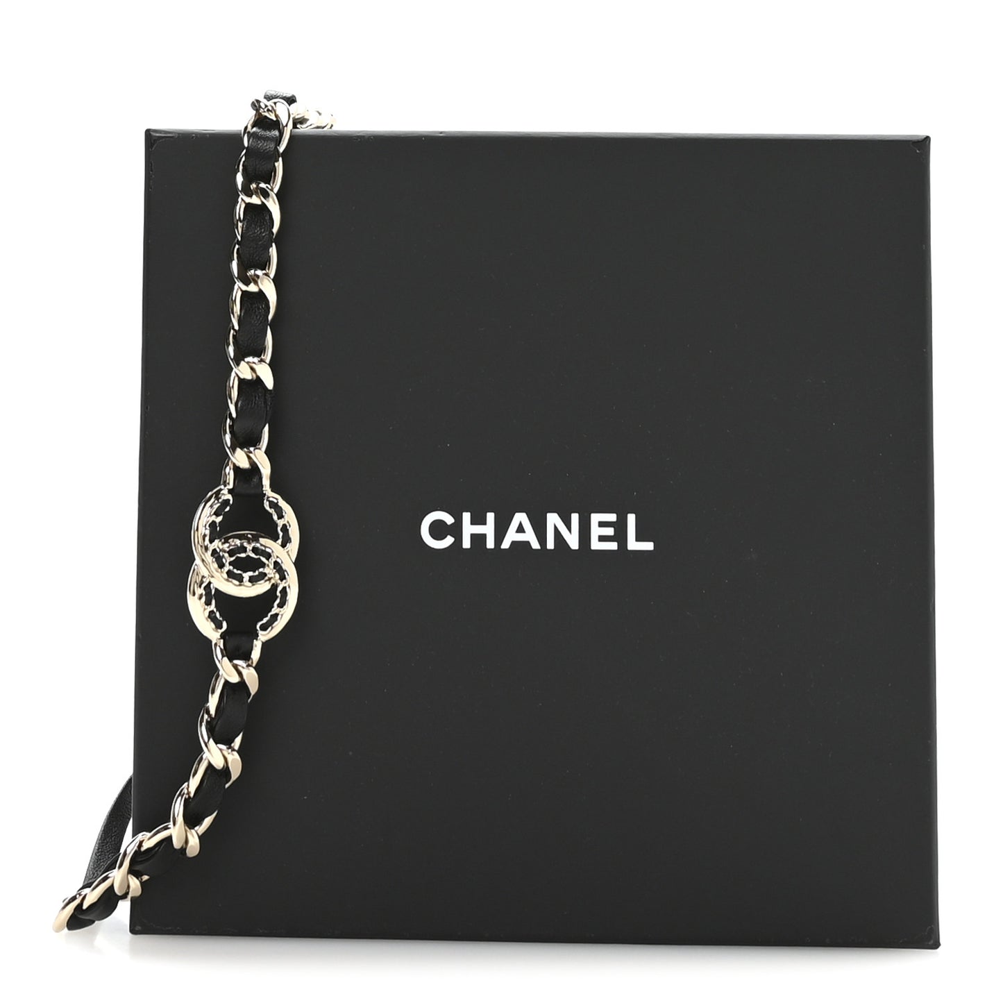 Metal Lambskin CC Chain Tie Headband Gold Black