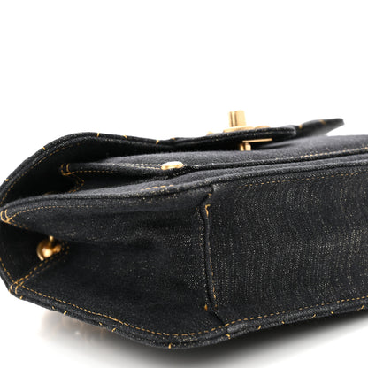 Chanel Denim Quilted Double You Mini Flap Black Golden 9 of 11