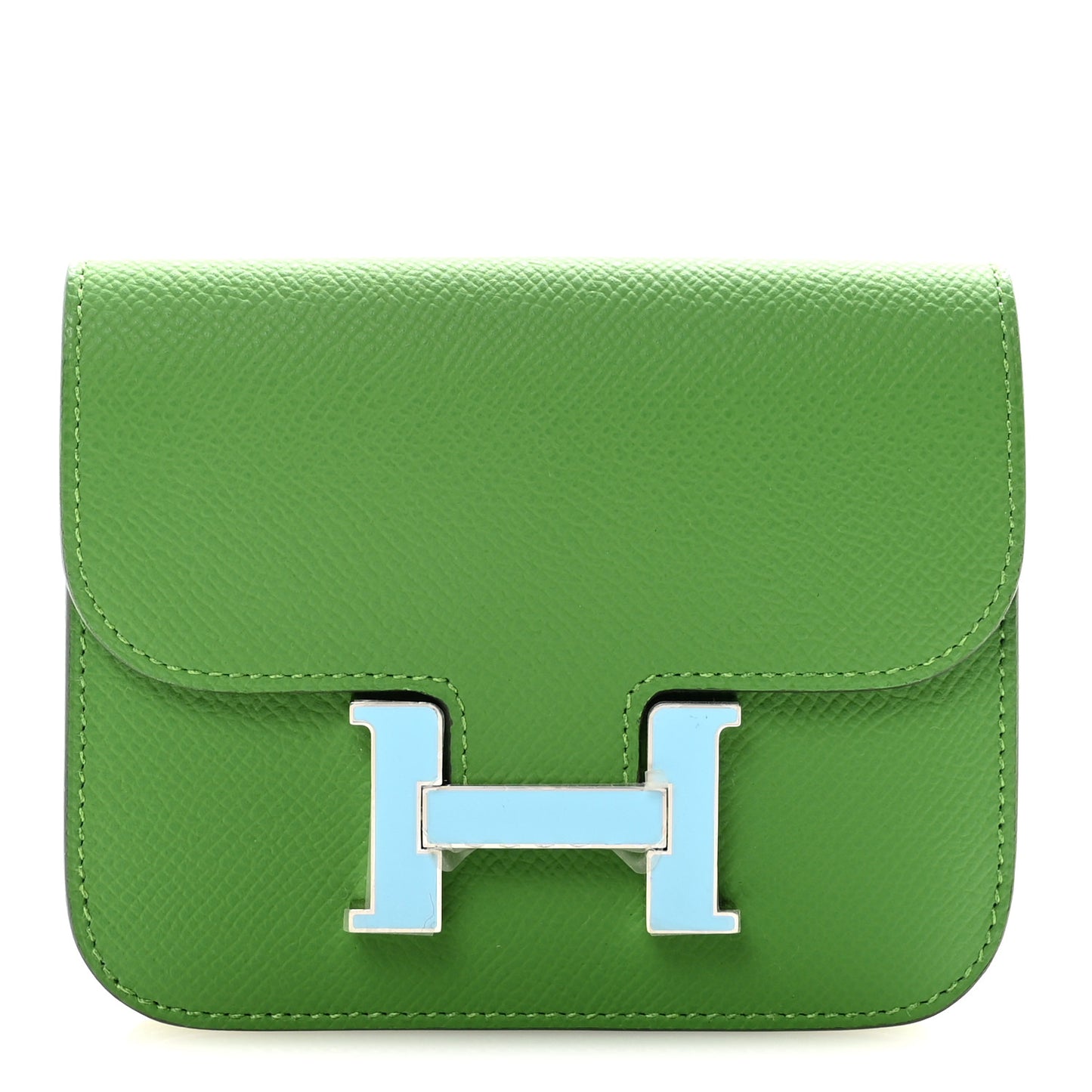 Epsom Enamel Constance Slim Wallet Vert Yucca Celeste