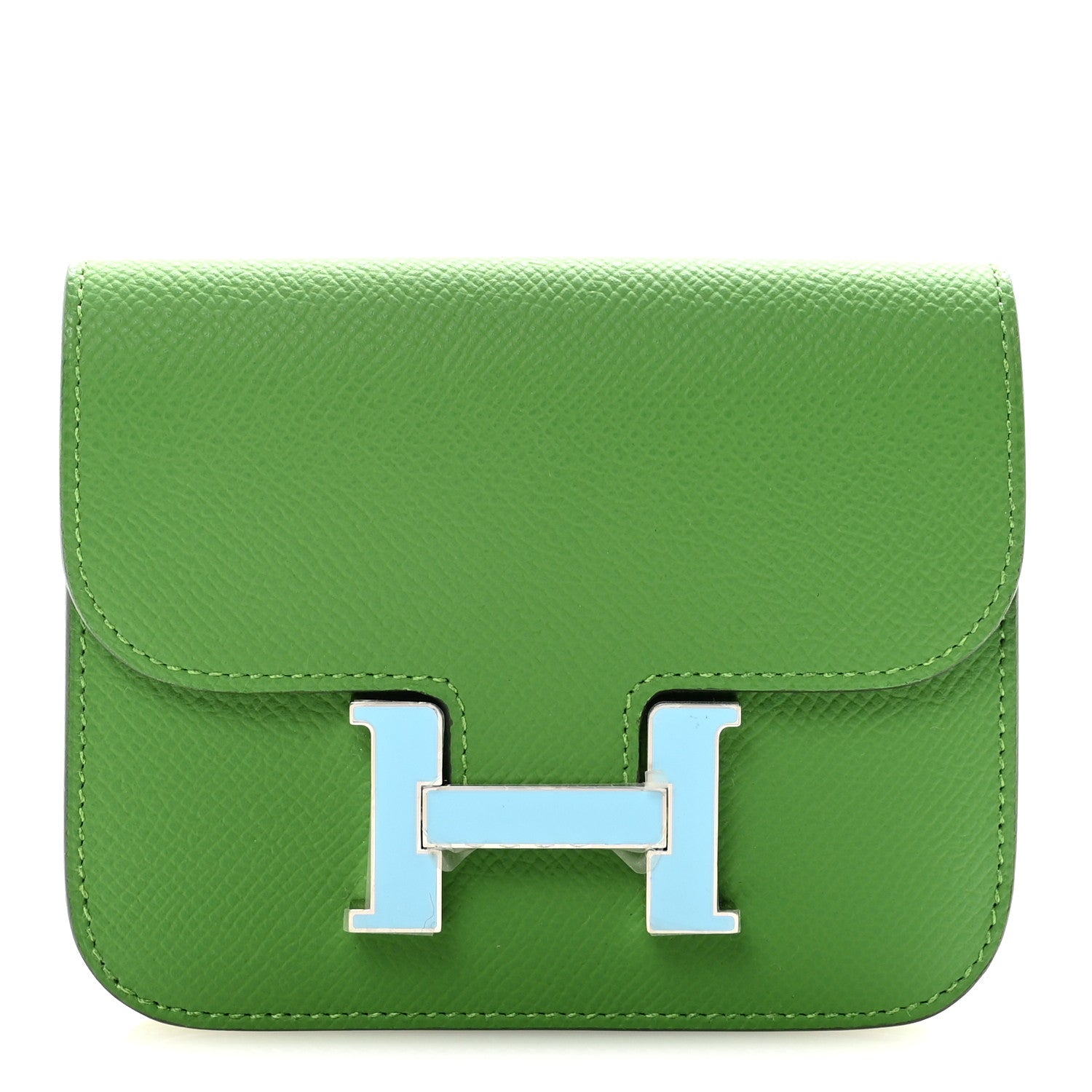 Hermes Epsom Enamel Constance Slim Wallet Vert Yucca Celeste 1 of 8