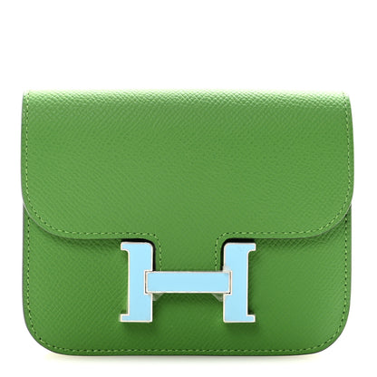 Hermes Epsom Enamel Constance Slim Wallet Vert Yucca Celeste 1 of 8