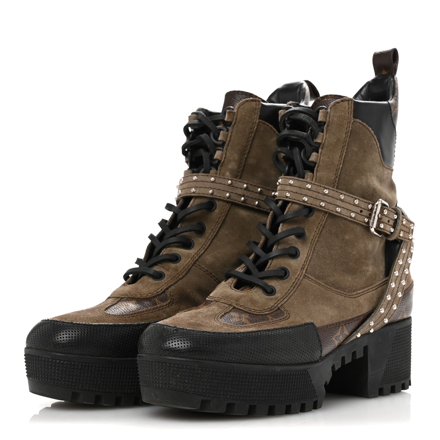 Suede Calfskin Monogram Laureate Platform Desert Boots 39 Kaki