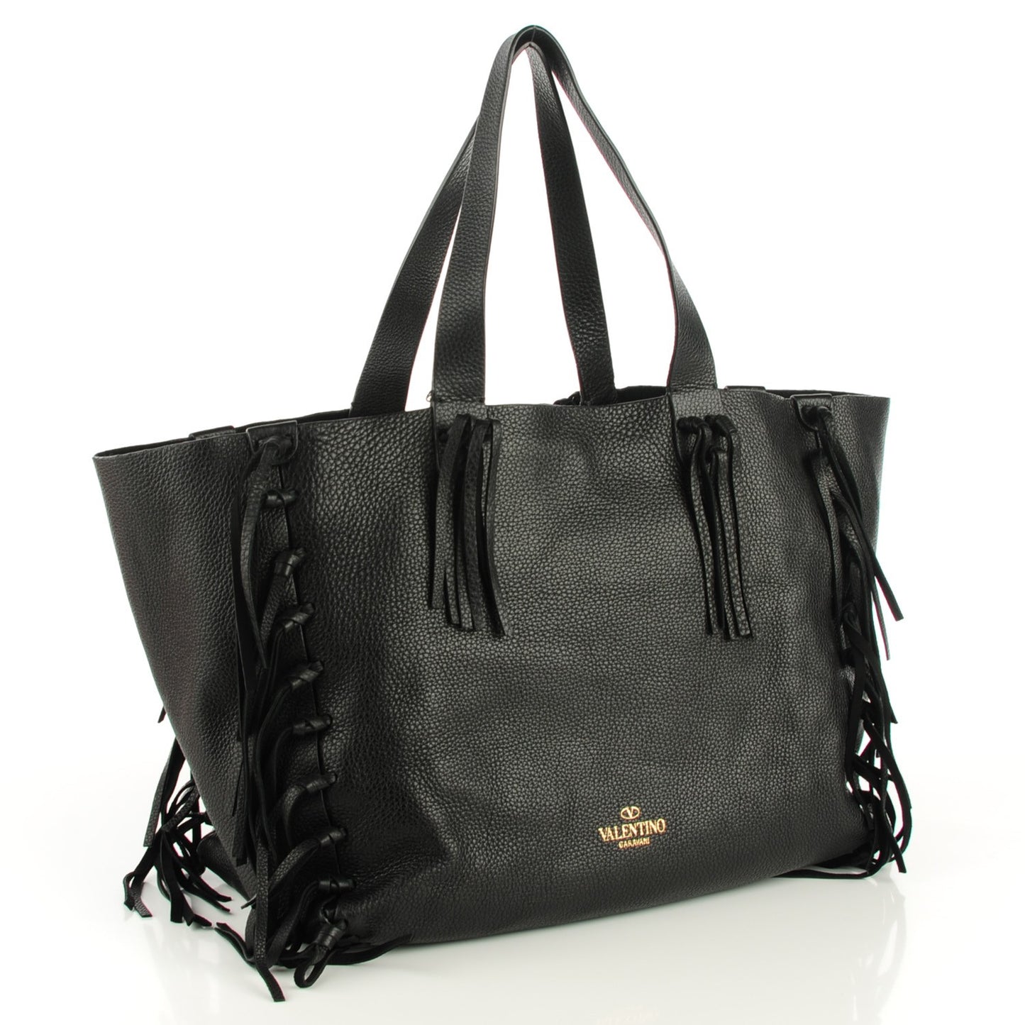 Grained Calfskin C-Rockee Fringe Tote Black