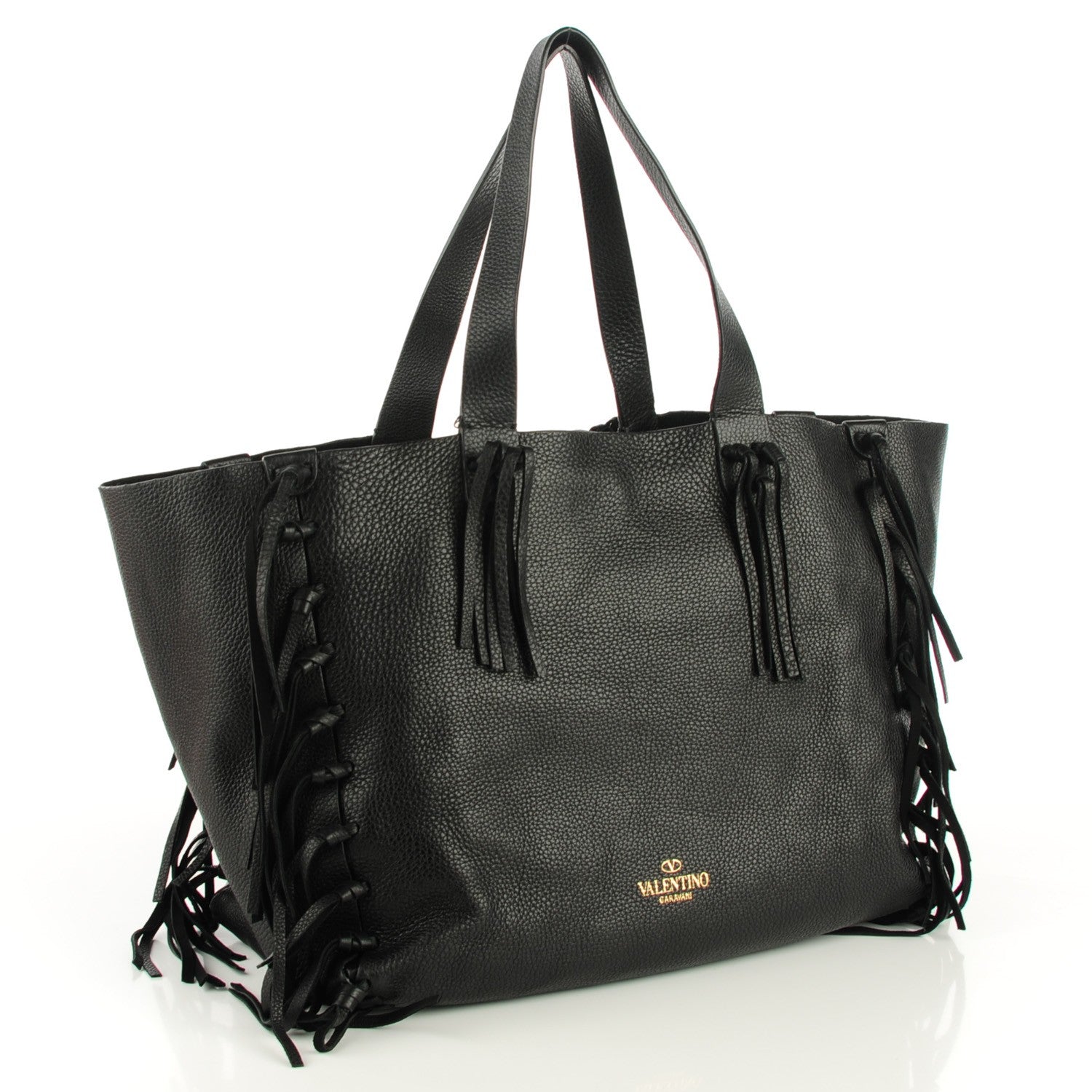 Valentino Garavani Grained Calfskin C-Rockee Fringe Tote Black 3 of 8