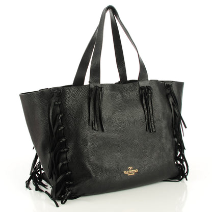 Valentino Garavani Grained Calfskin C-Rockee Fringe Tote Black 3 of 8