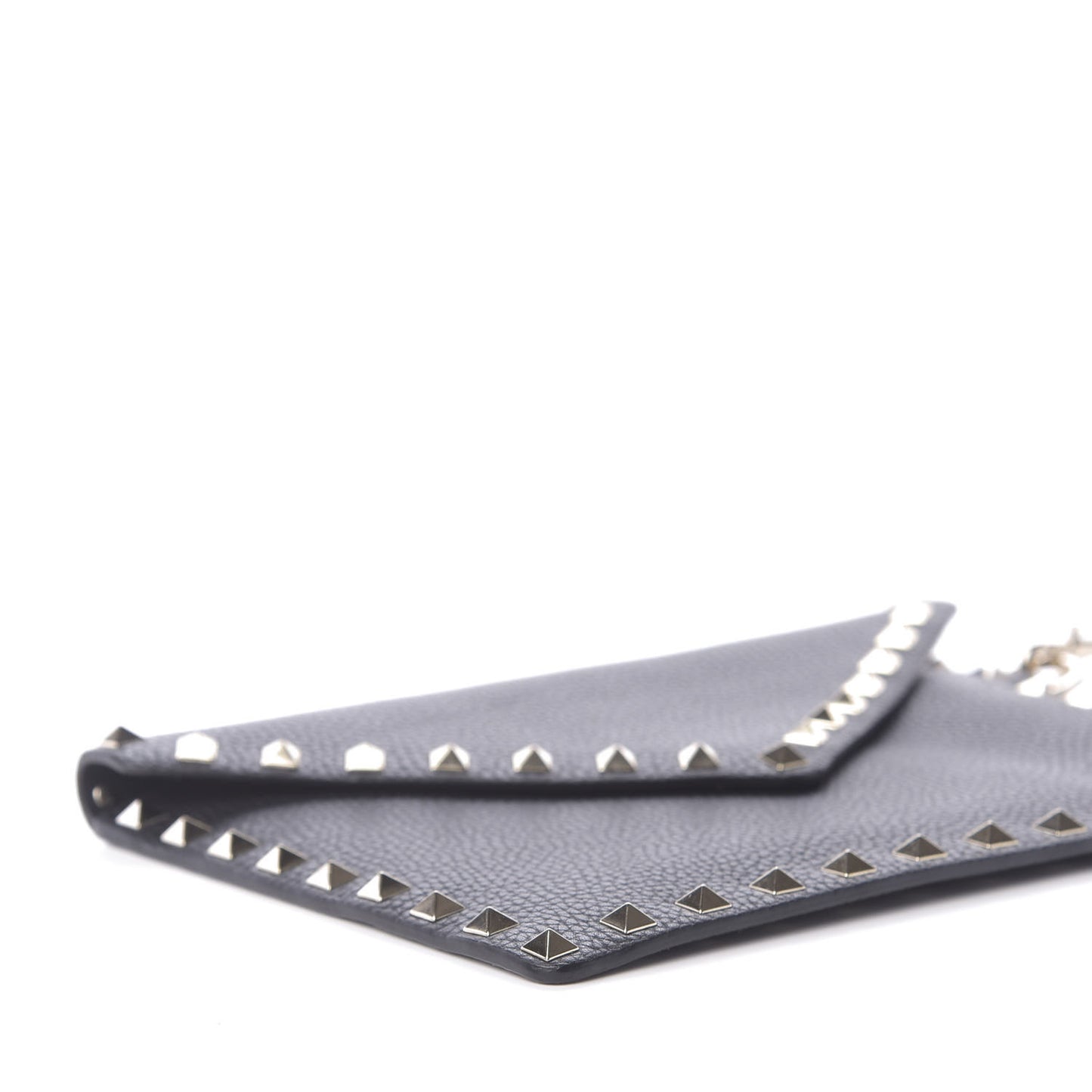 Pebbled Calfskin Medium Rockstud Envelope Flat Wristlet Pouch Black