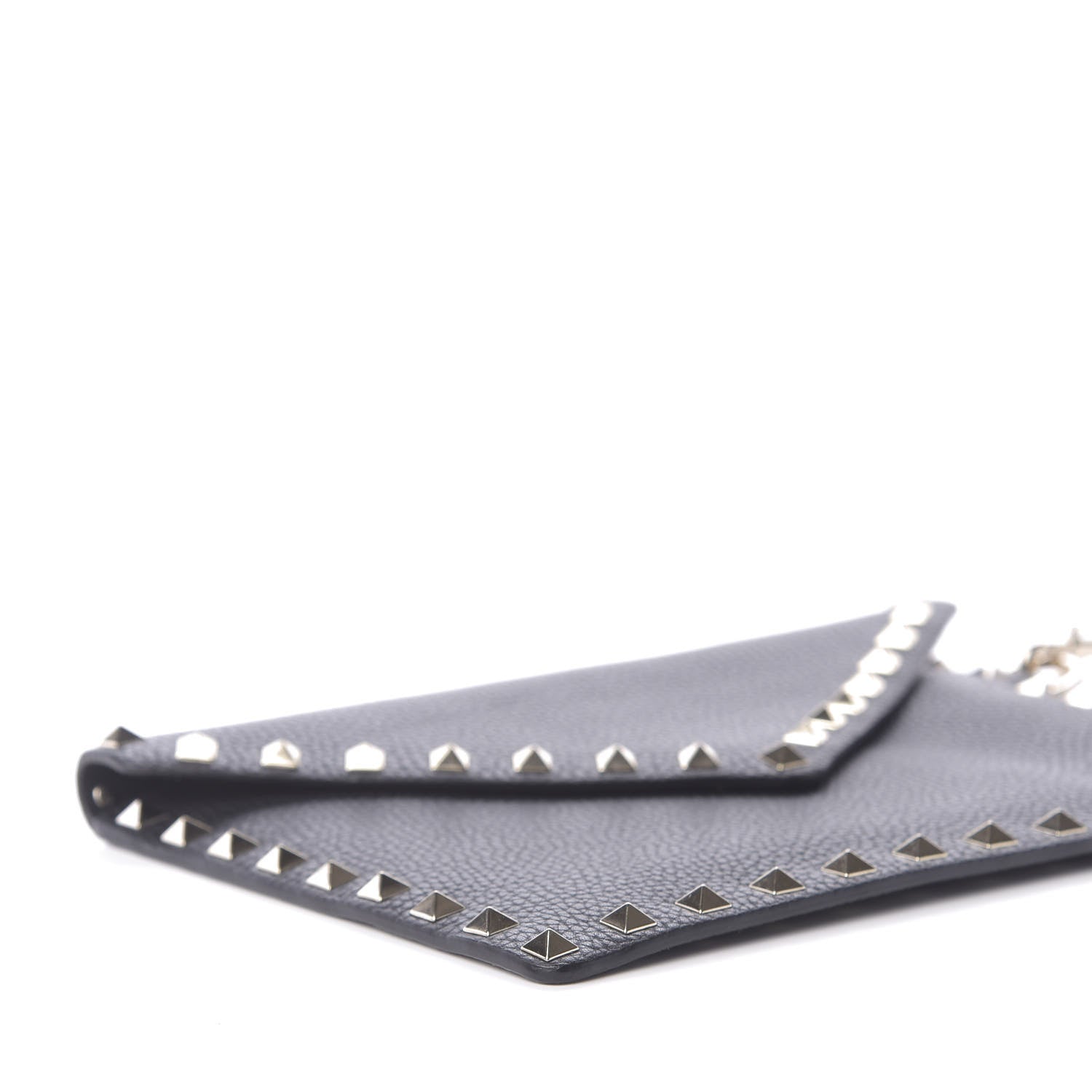 Valentino Garavani Pebbled Calfskin Medium Rockstud Envelope Flat Wristlet Pouch Black 6 of 8