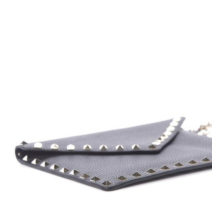 Valentino Garavani Pebbled Calfskin Medium Rockstud Envelope Flat Wristlet Pouch Black 6 of 8