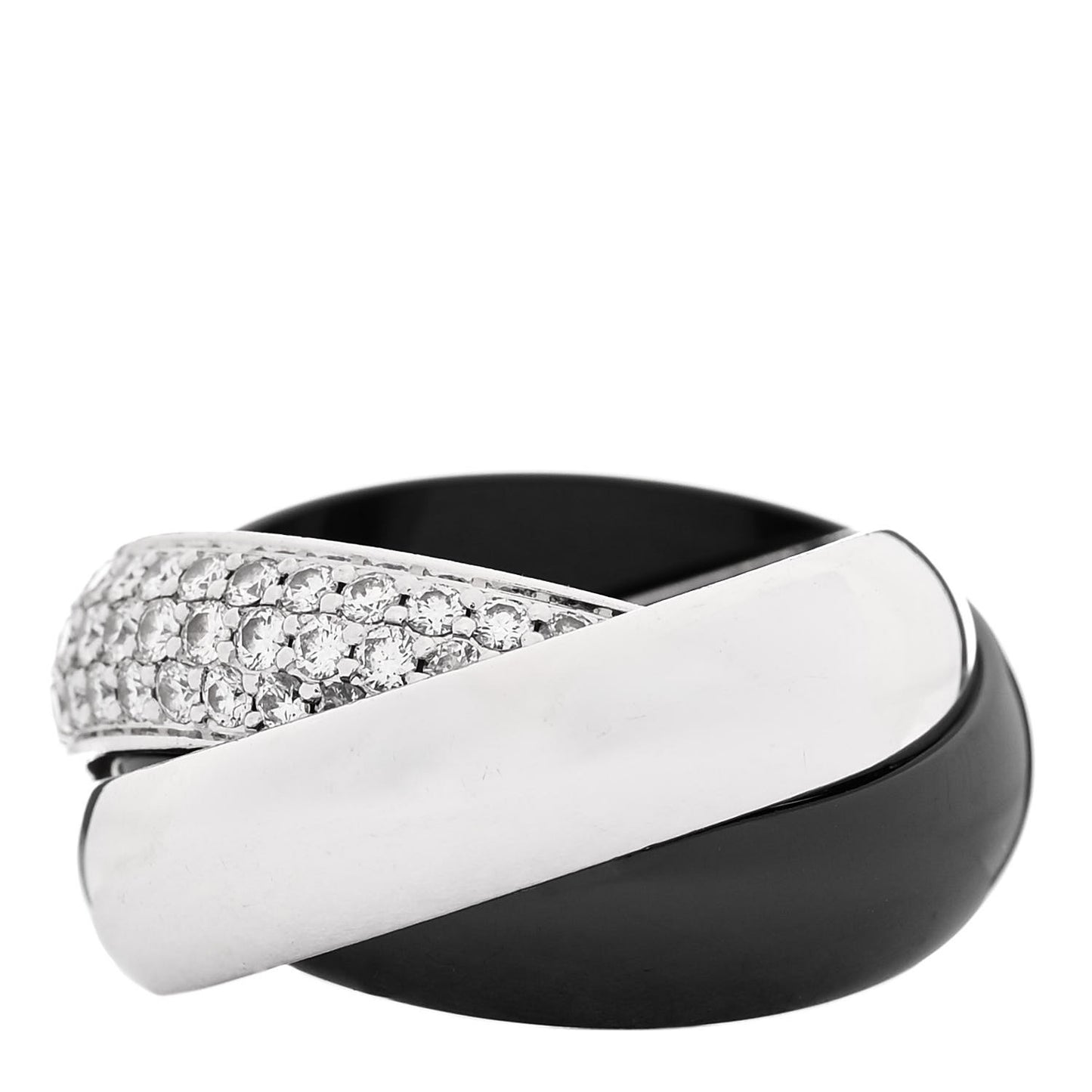18K White Gold Black Ceramic Diamond Classic Trinity Paved Ring 50 5.5