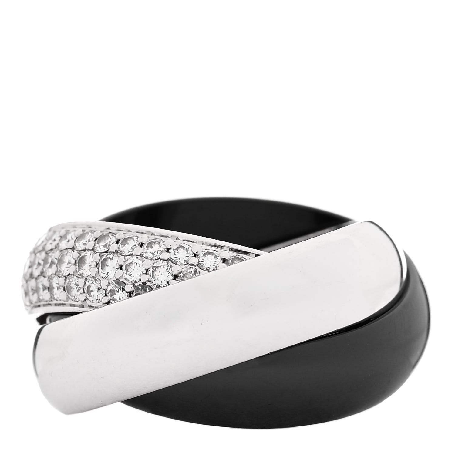 Cartier 18K White Gold Black Ceramic Diamond Classic Trinity Paved Ring 50 5.5 3 of 5