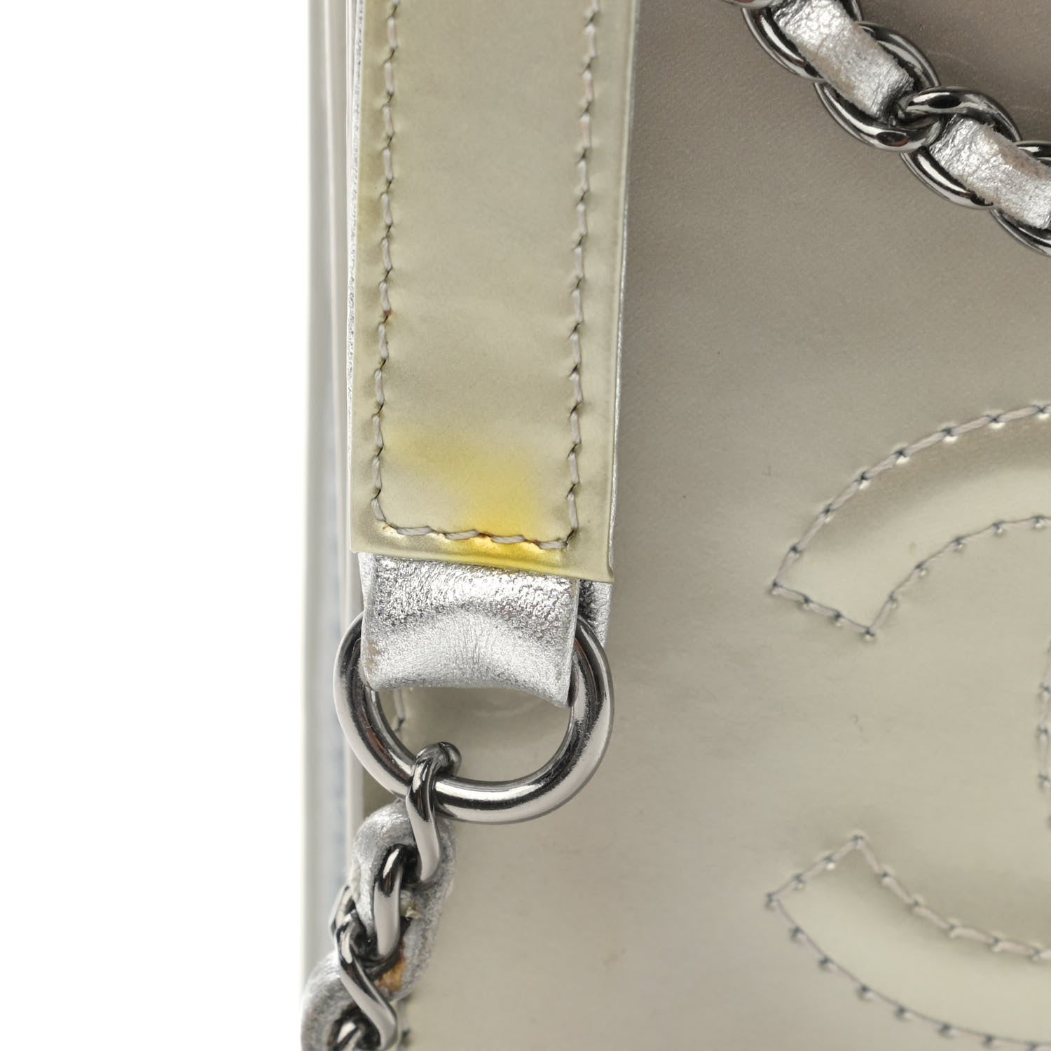 Chanel Metallic Patent Crossbody CC Phone Holder Silver 12 of 12