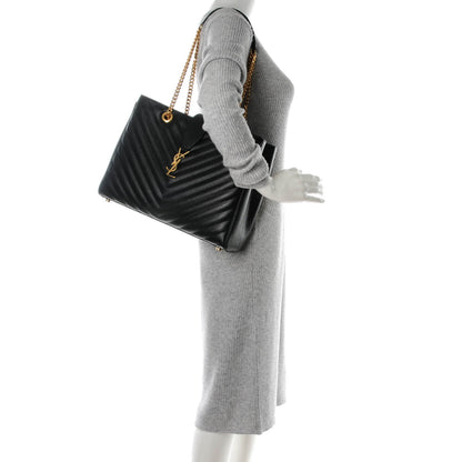 Saint Laurent Grain de Poudre Matelasse Chevron Monogram Shopping Bag Black 2 of 8