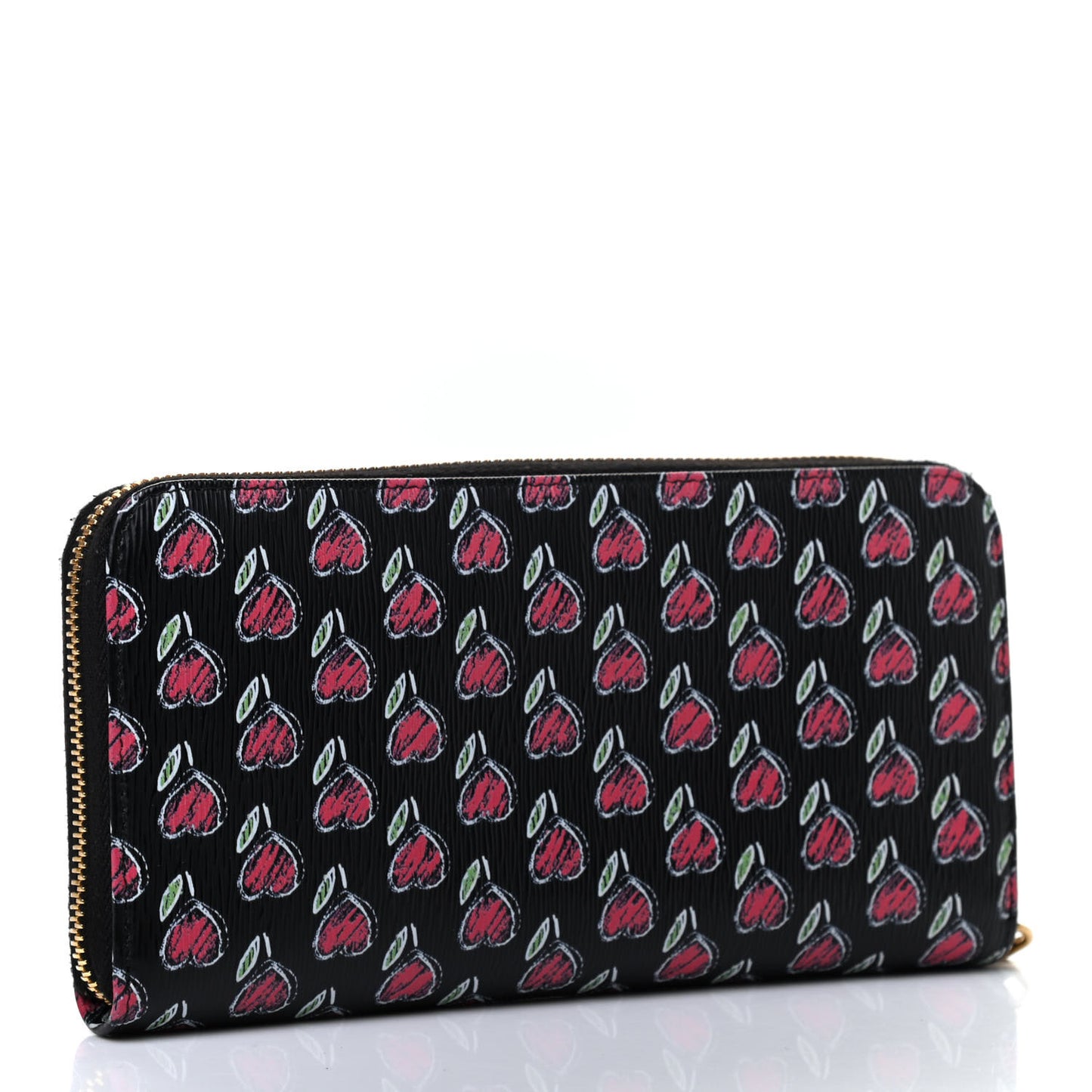 Vitello Move Love Print Metal Zip Around Wallet Black