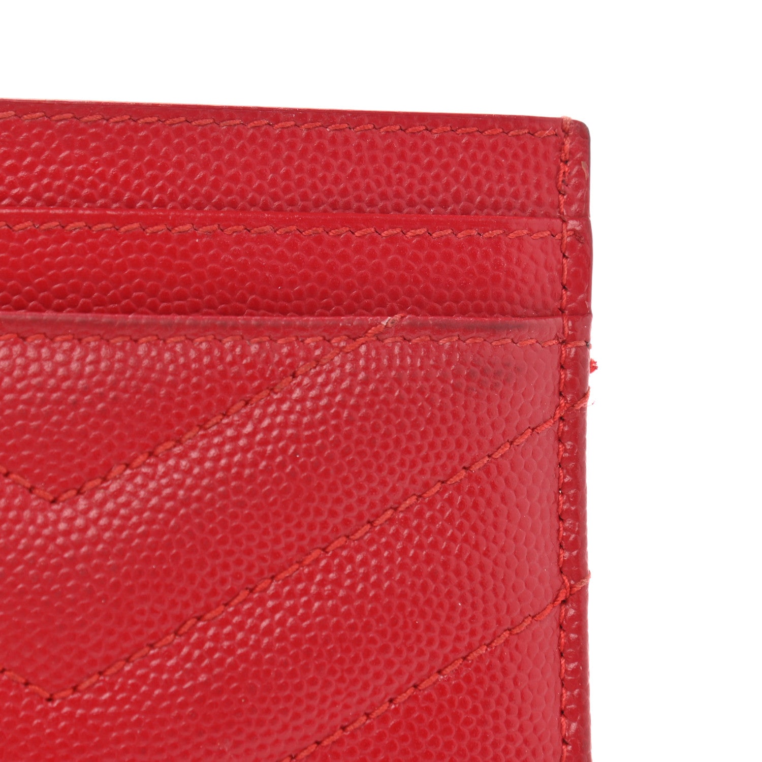 Saint Laurent Grain De Poudre Matelasse Chevron Monogram Credit Card Case New Red 11 of 12