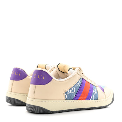 Gucci Calfskin Lame GG Monogram Web Womens Screener Sneakers 36.5 Blue Silver Dusty Milk Shine Purple 4 of 16
