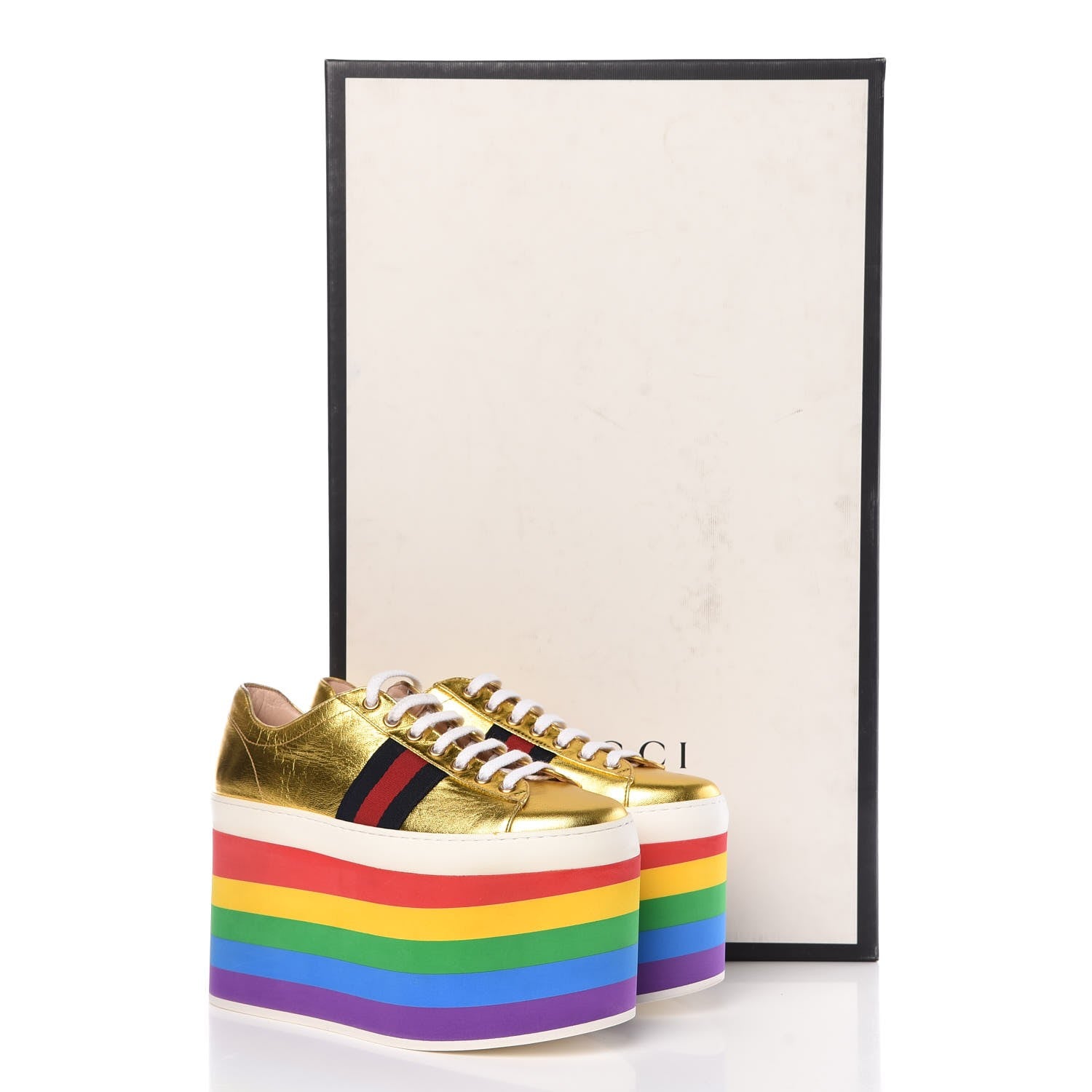 Gucci Metallic Nappa Peggy Platform Sneakers 36.5 Oro Vecchio 10 of 10