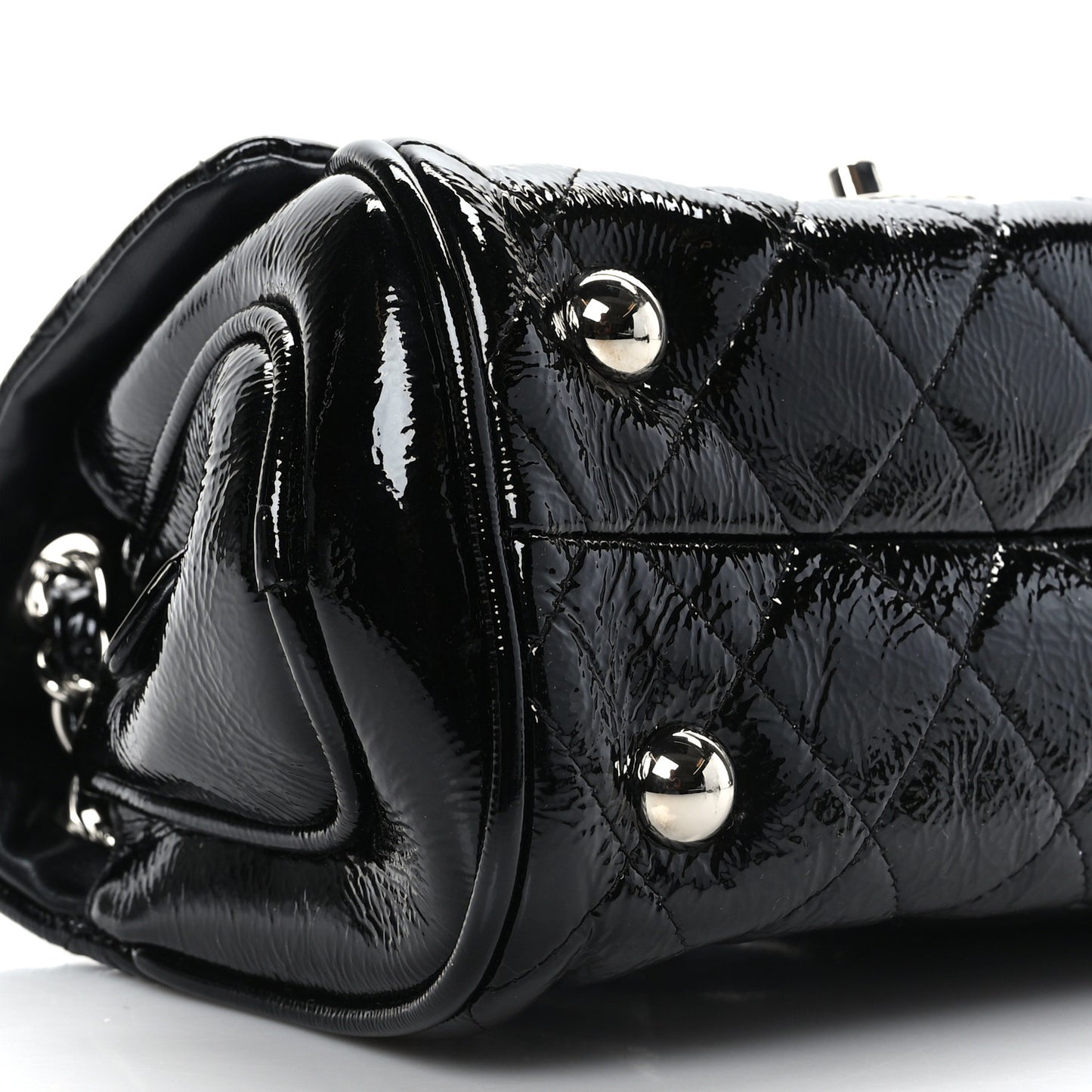 Distressed Patent Quilted Single Flap Bag Black