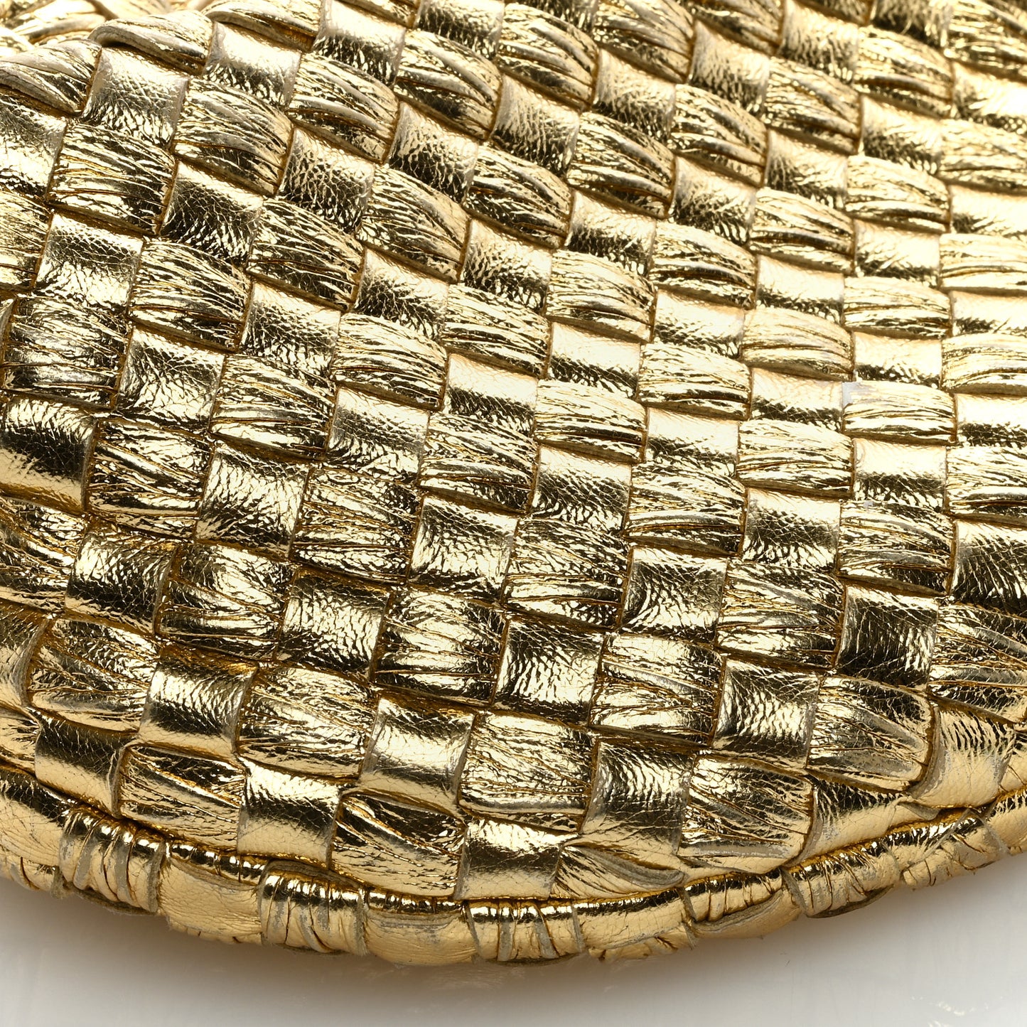 Laminated Calfskin Pressed Intreccio Mini Jodie Gold