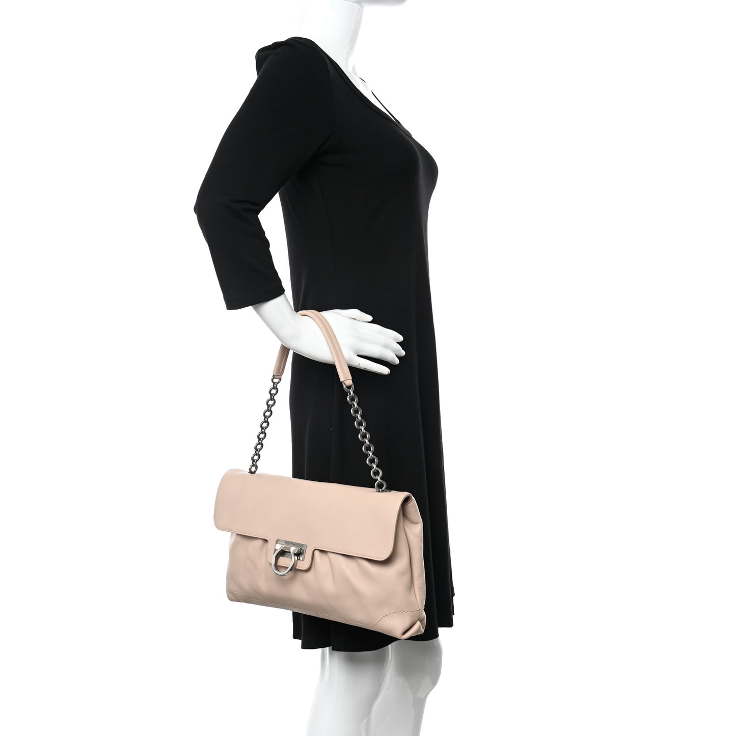 Calfskin Gancini Chain Shoulder Bag New Bisque